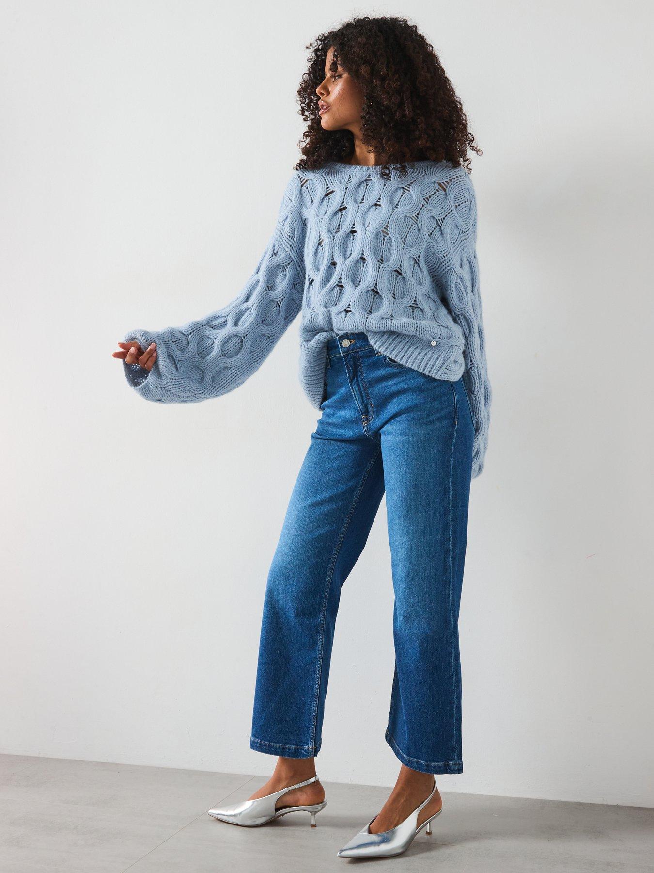  image of boss-fanova-twist-back-knitted-jumper-blue