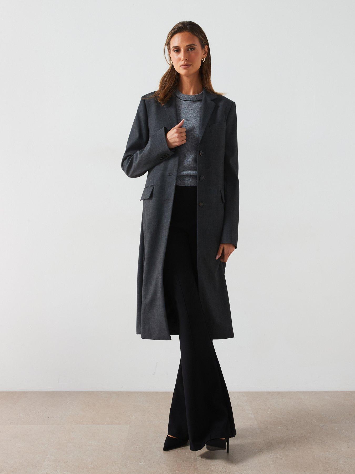 undefined Long Straight Fit Coat - Grey