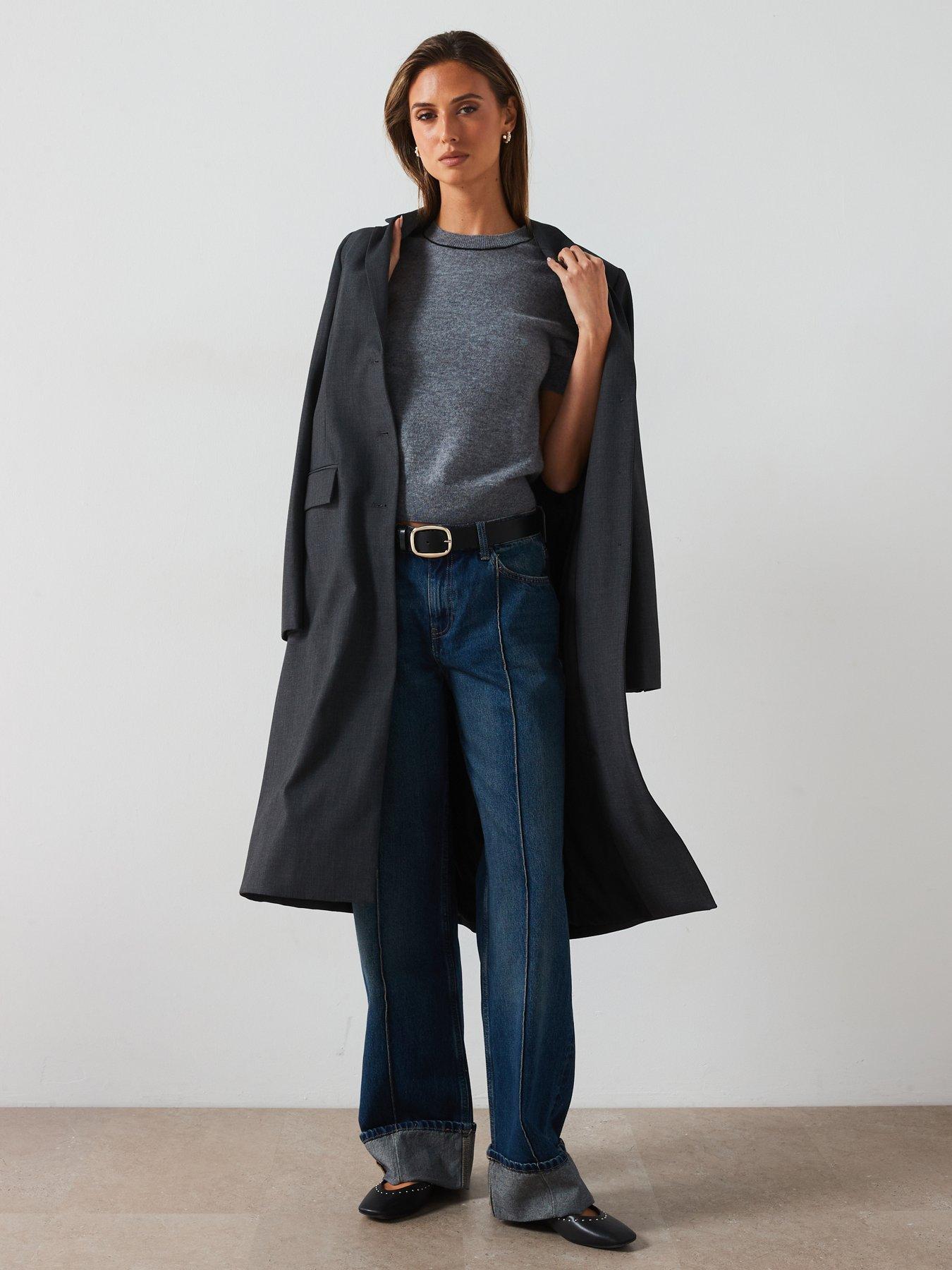 Image 4 of 4 of Mango Long Straight Fit Coat - Grey