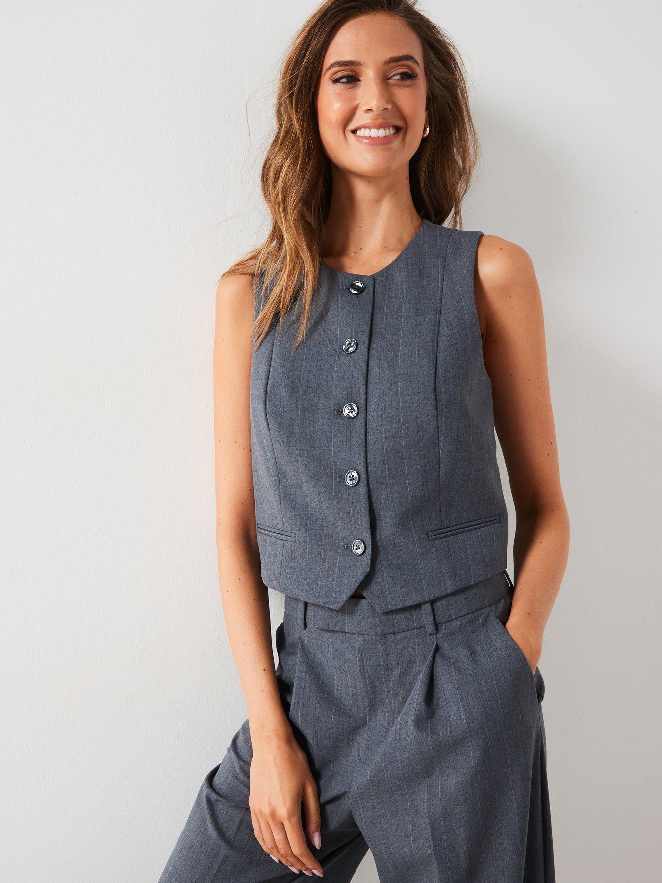 undefined Button Pin Stripe Tailored Waistcoat Co Ord