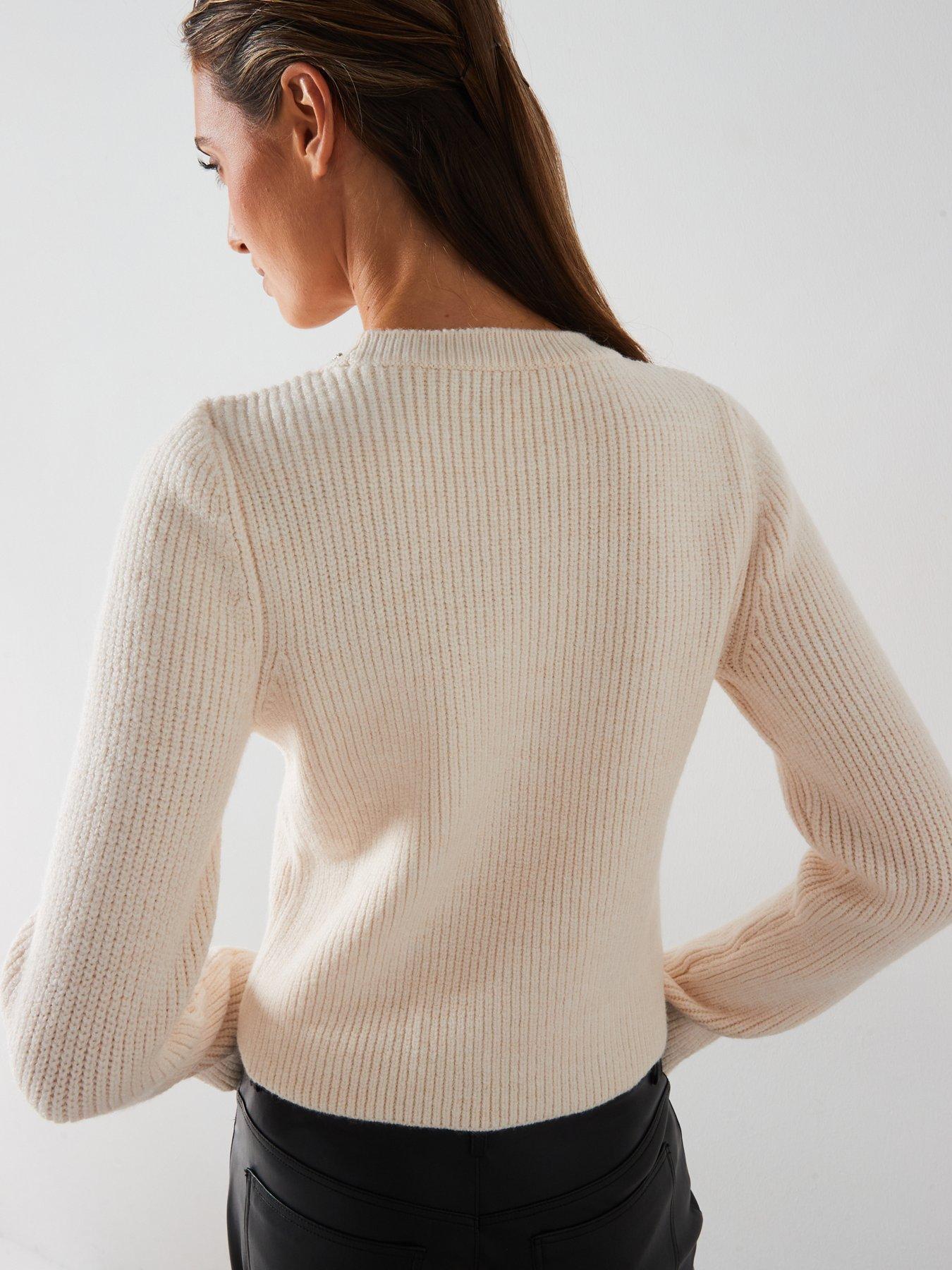 Image 2 of 5 of Mango Embellished Collar Jumper - Cream