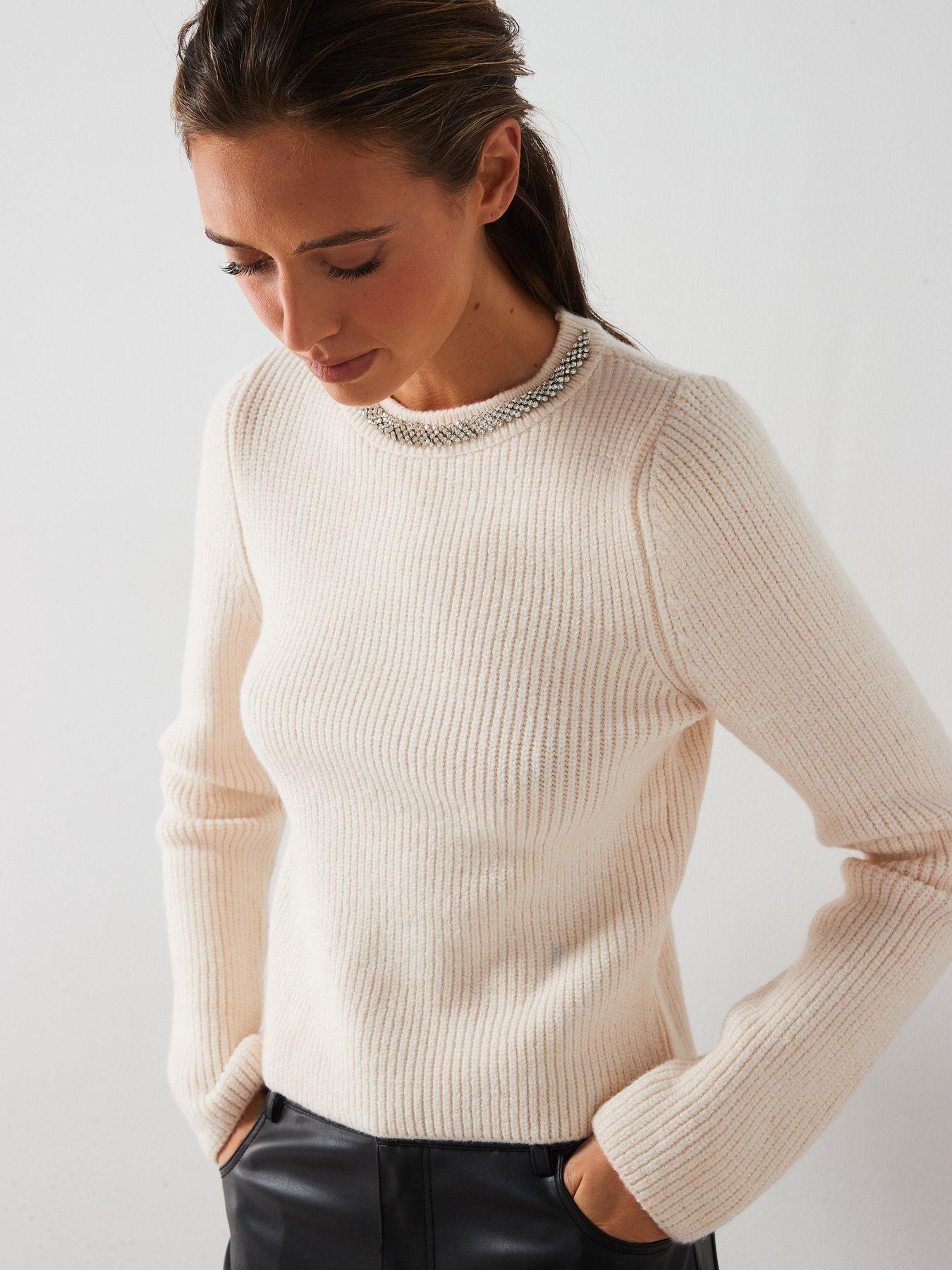 Image 5 of 5 of Mango Embellished Collar Jumper - Cream