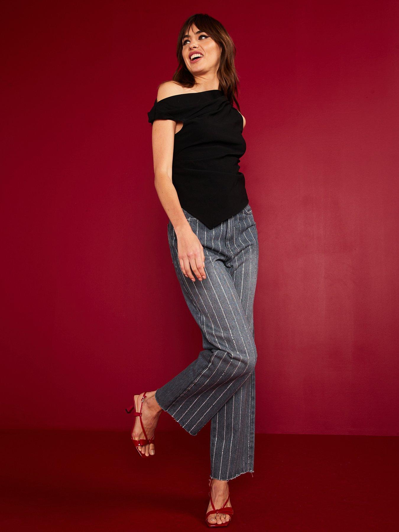 Image 5 of 5 of Mango Asymmetrical&nbsp;Shoulder Ruched Top - Black