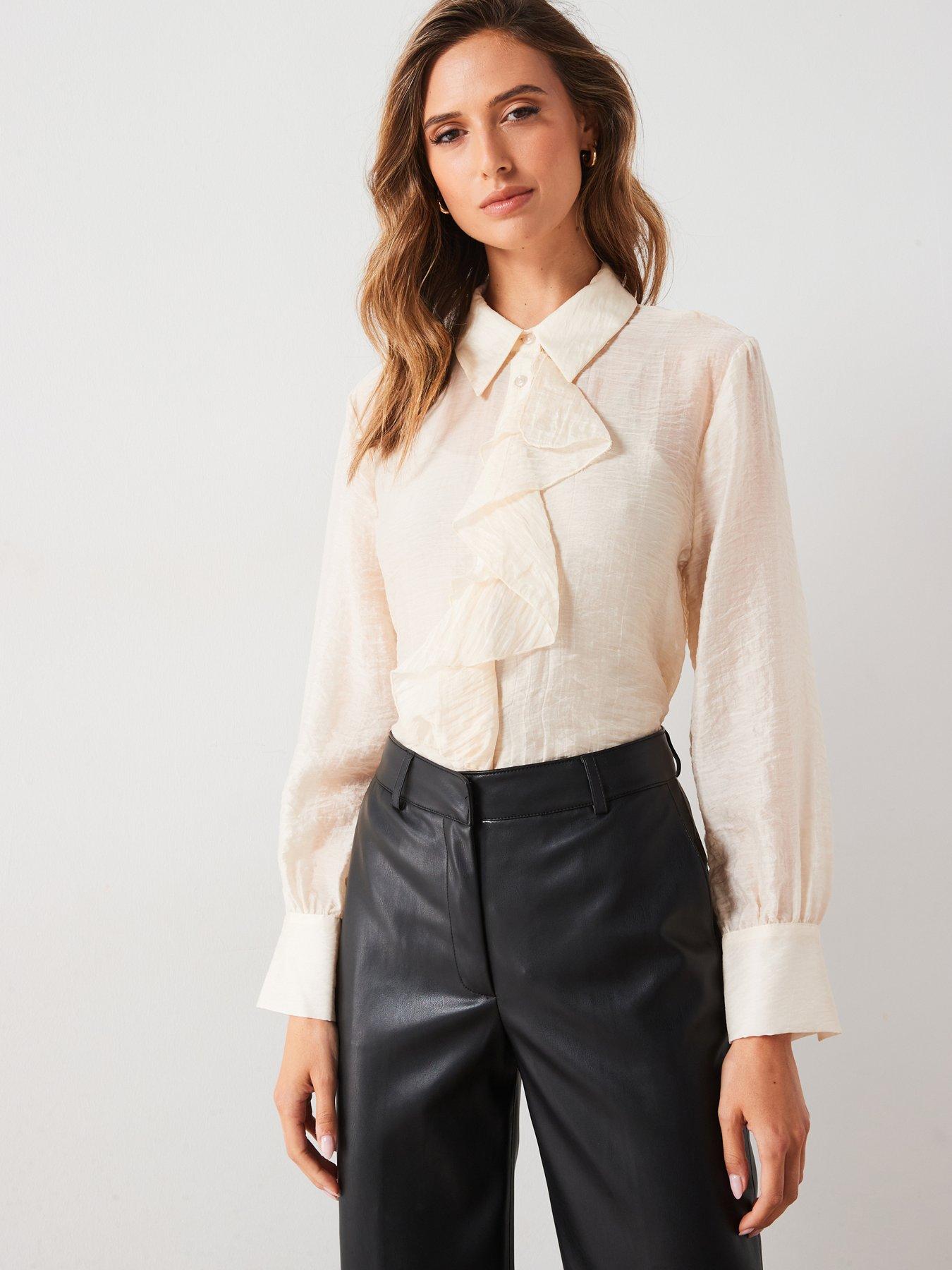undefined Ruffle Design Shirt - Cream