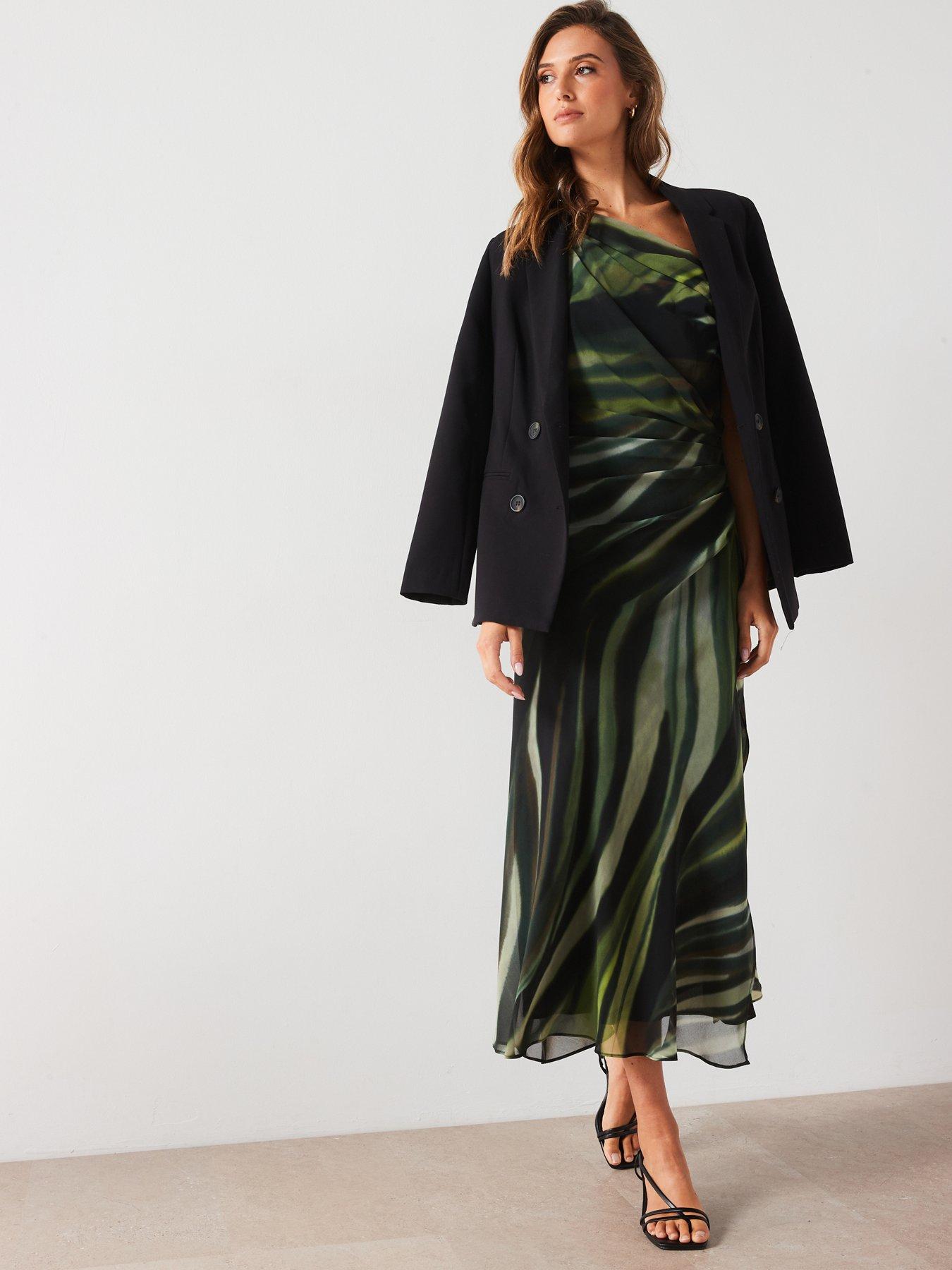 slim fit dress slacks Dark Green Organic II One Shoulder Kaftan Dress – Cedric Brown Collection main image 0