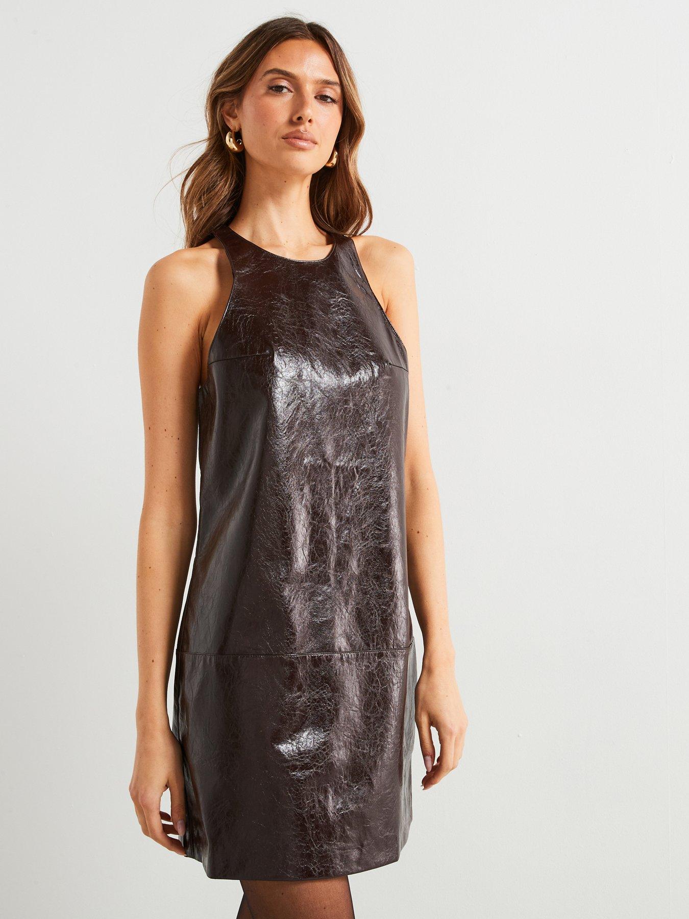 undefined Leather-Effect Sleeveless Dress - Red