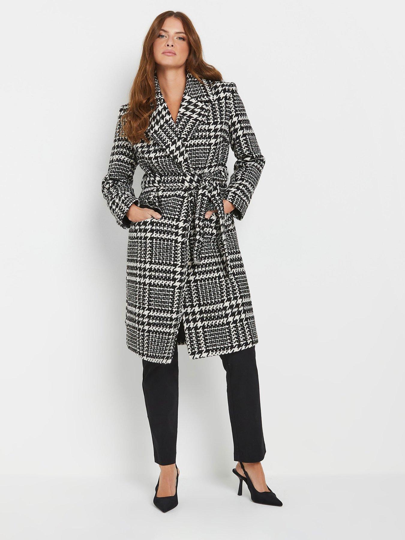 M Co Dogtooth Wrap Coat Black littlewoods