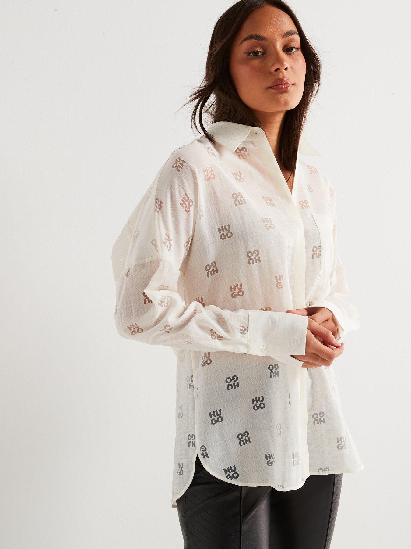 Image 5 of 5 of HUGO Essence All Over Logo Shirt - White