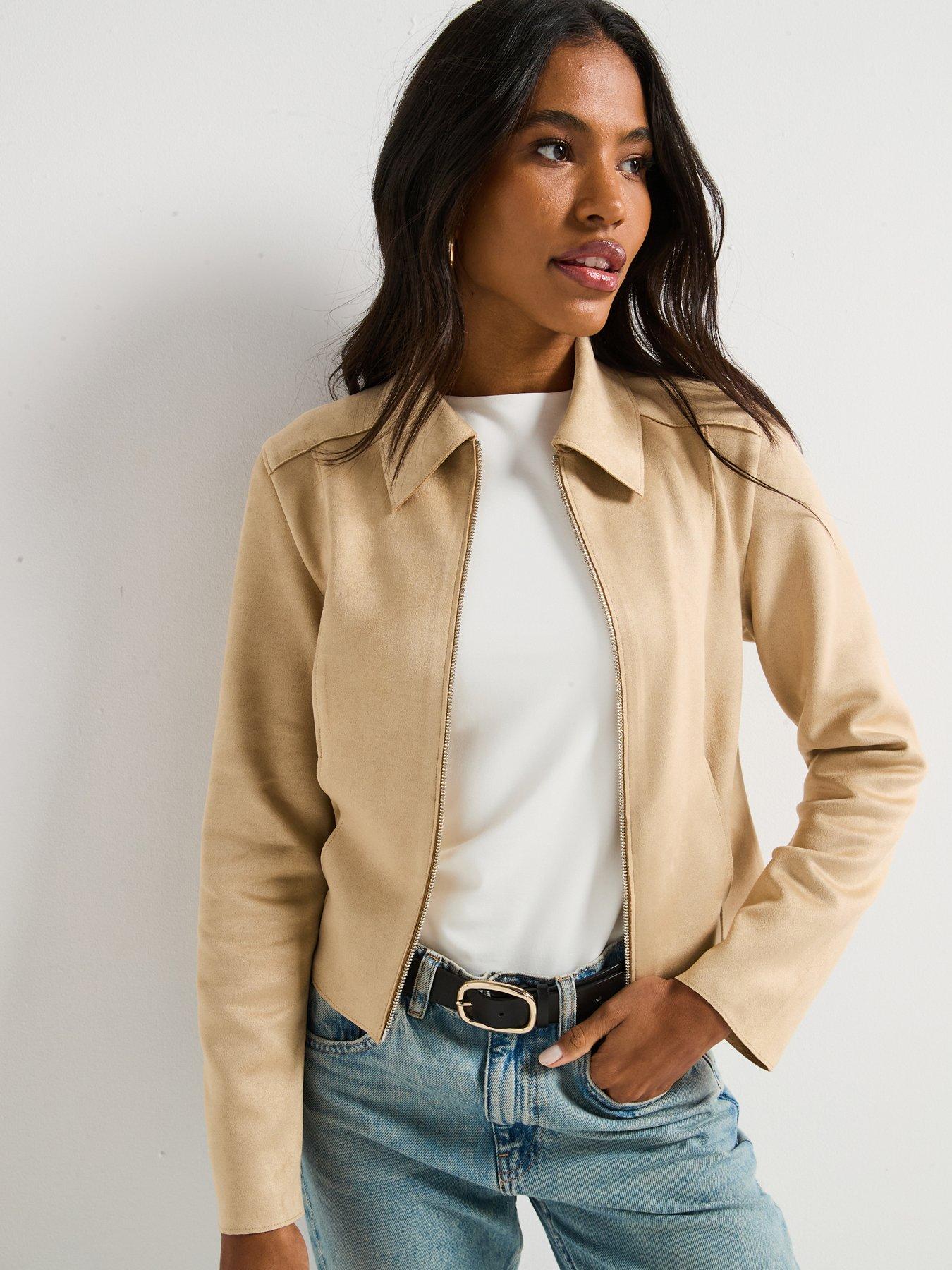 V by Very Faux Suede Jacket - Stone