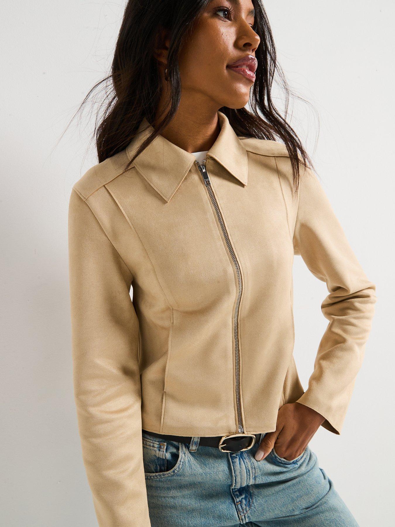  image of v-by-very-faux-suede-jacket-stone