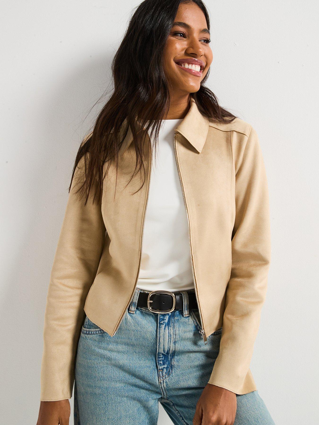 V by Very Faux Suede Jacket Stone Littlewoods