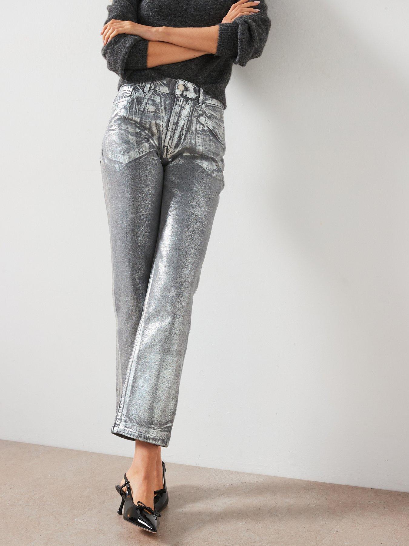 undefined Metallic Coated Jeans - Grey
