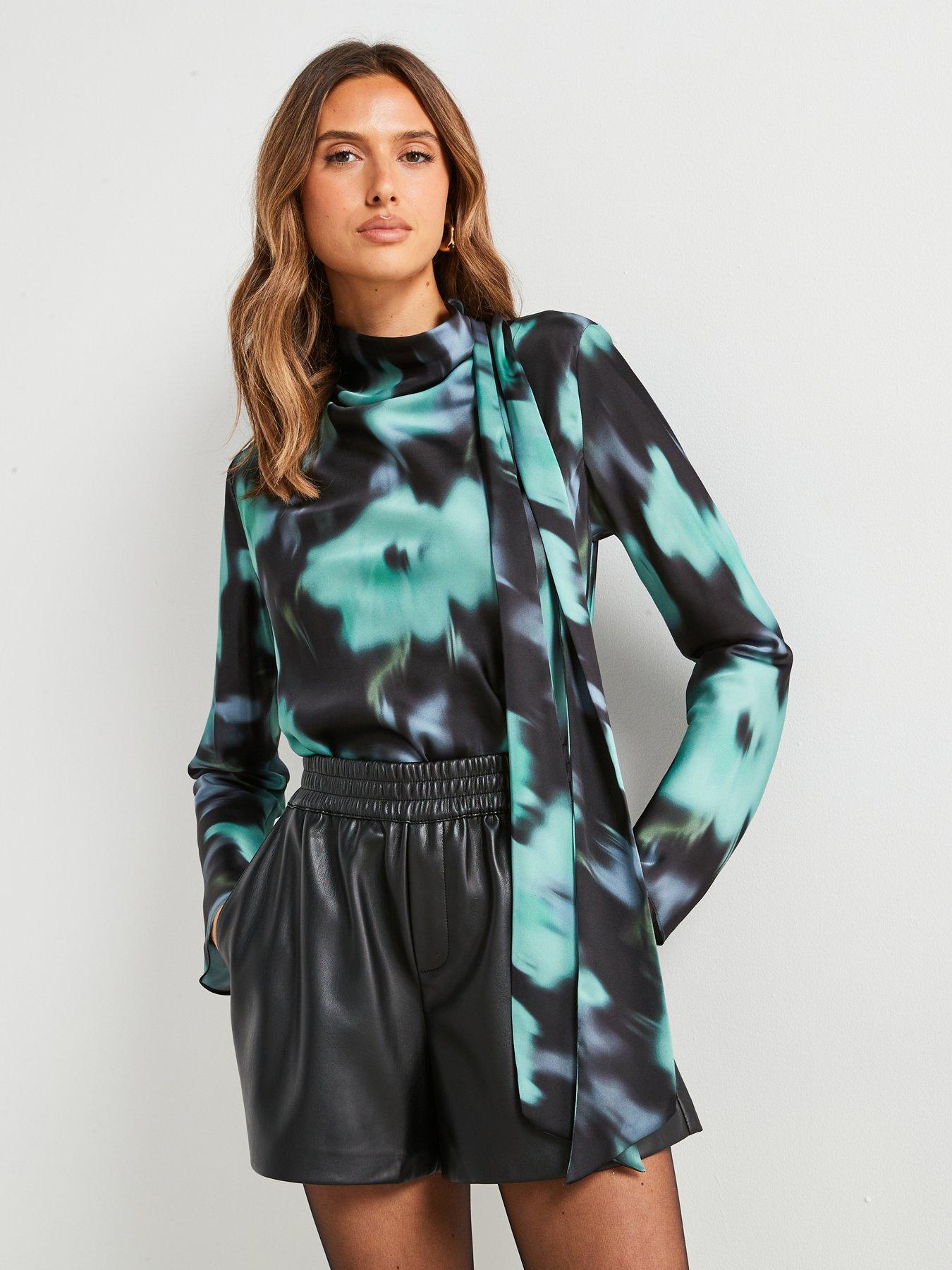undefined Printed Blouse With Bow - Black