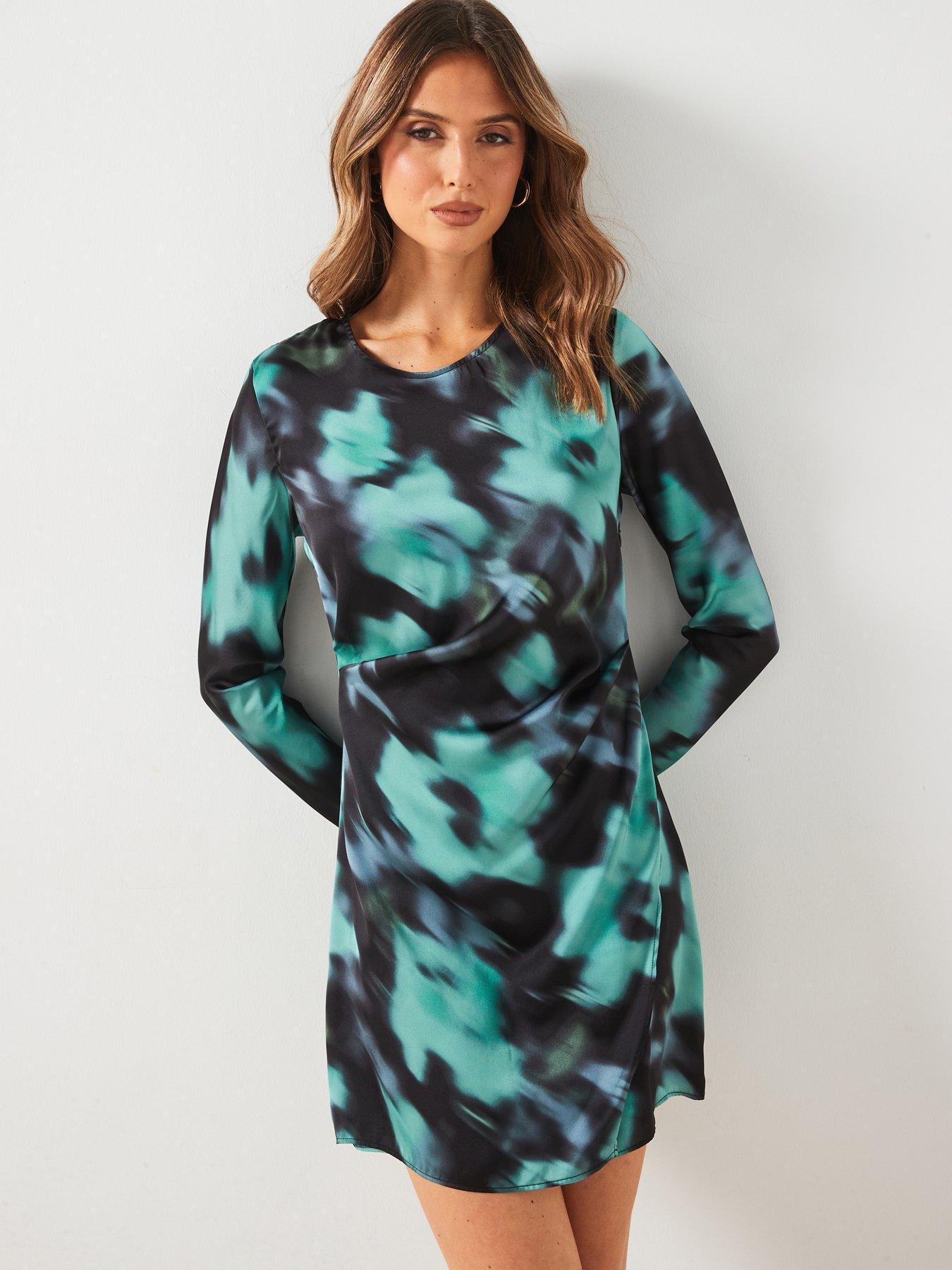 undefined Printed Short Dress - Black/Green