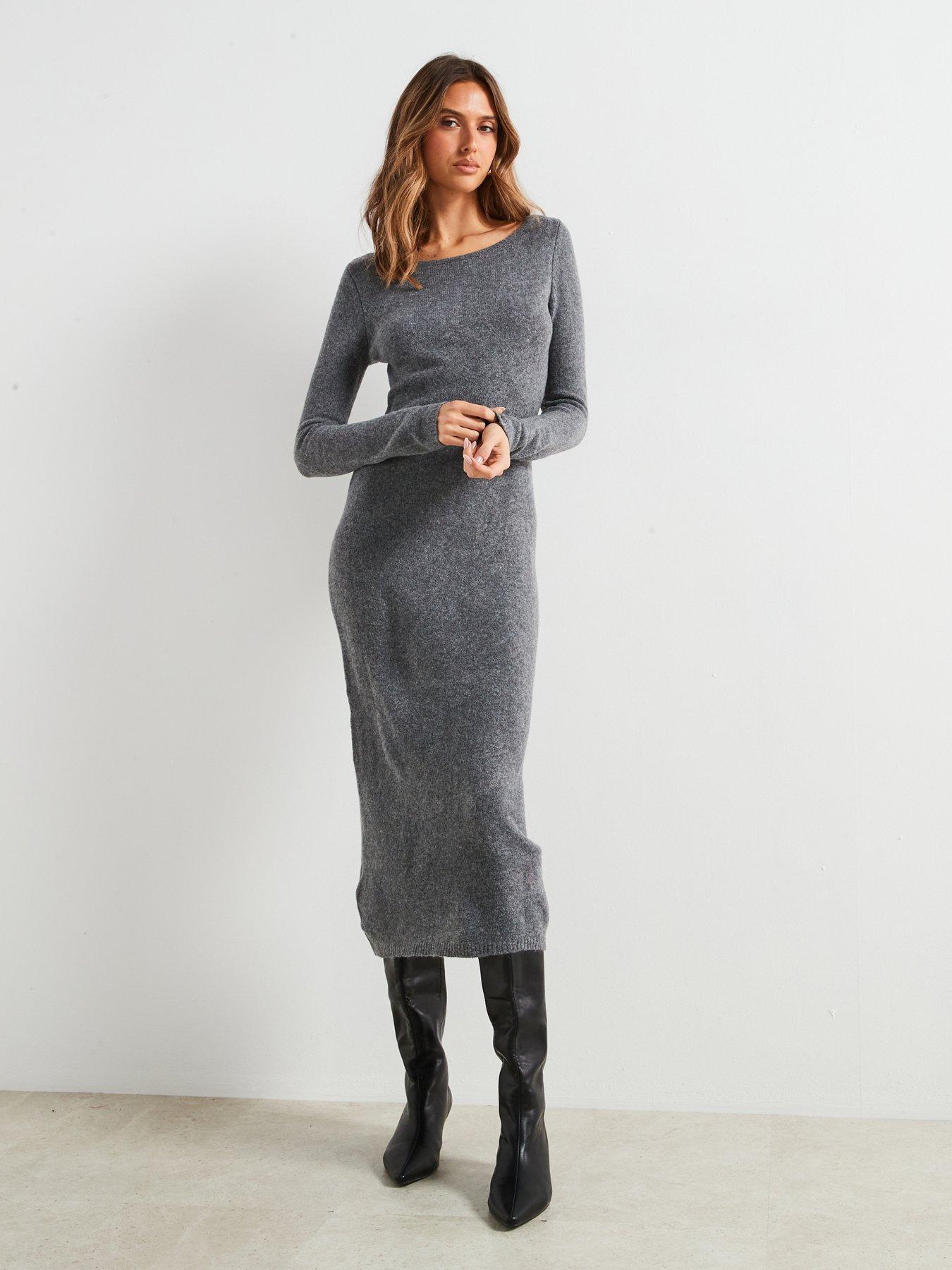 undefined Knit Midi Dress - Grey