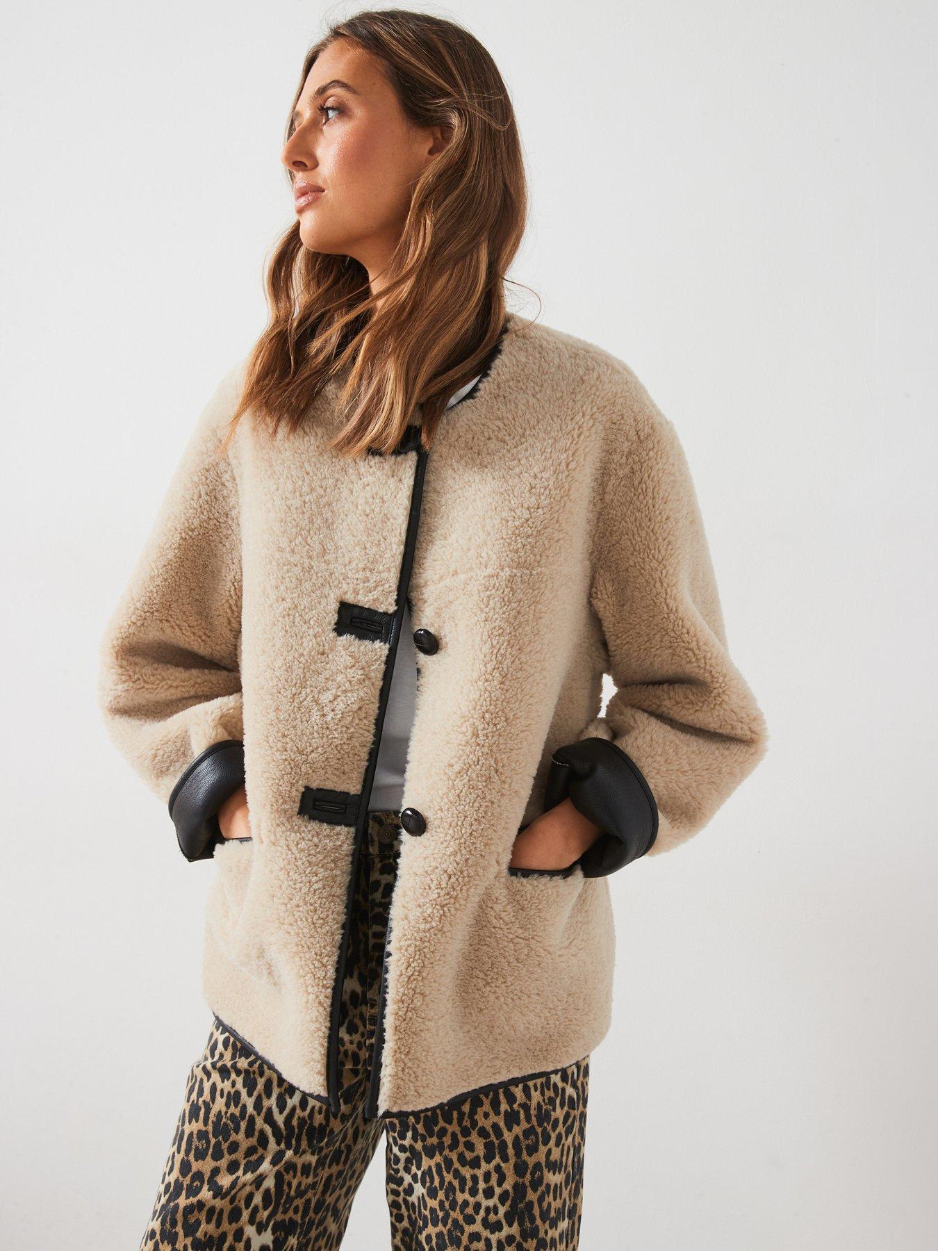 undefined Fur-Effect Coat With Appliques - Beige