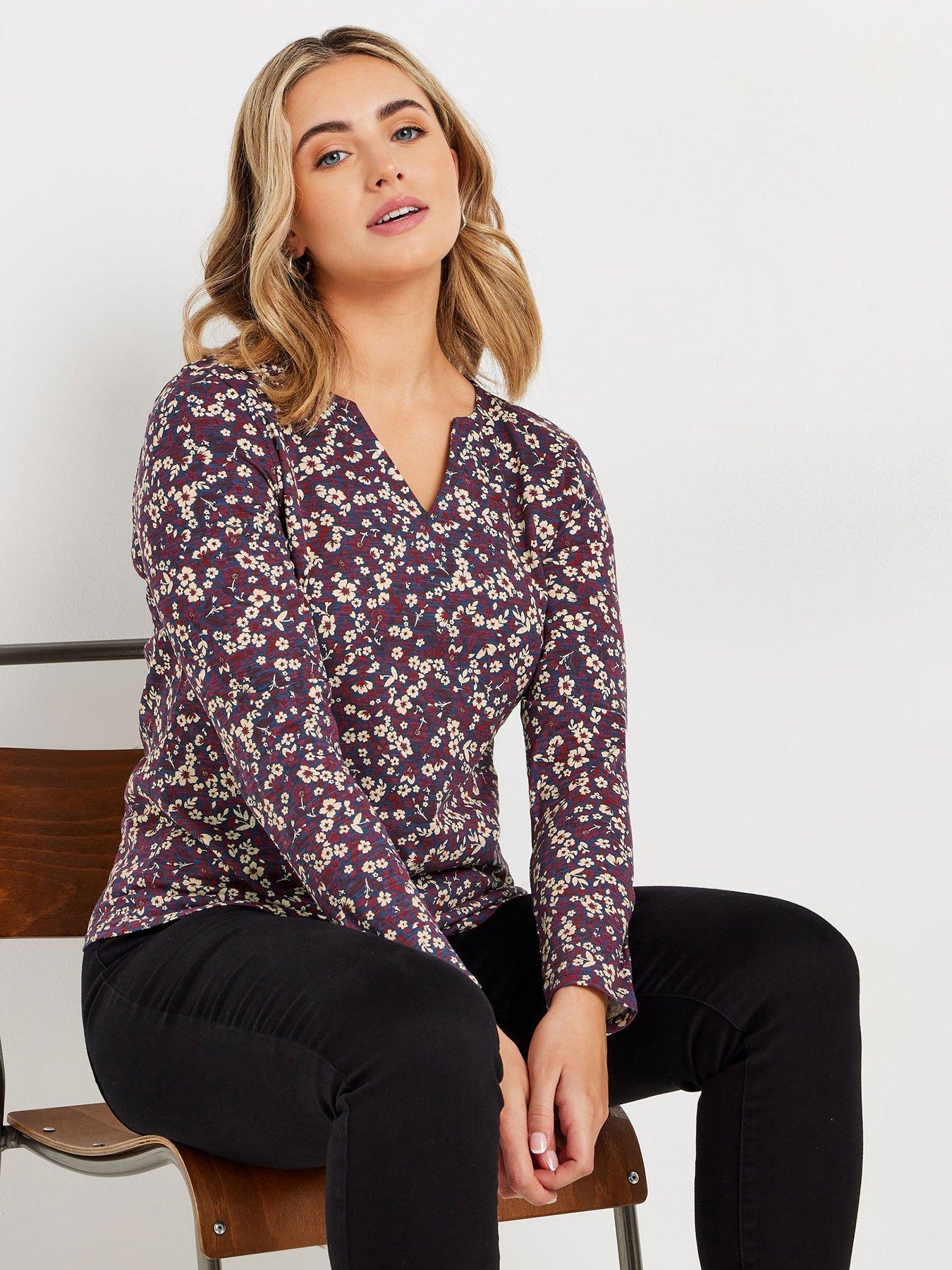 undefined Notch Neckline, Floral Print, Long Sleeves, Made From A Soft Cotton Fabric, 100 Cotton, Length From Approx: 63Cm/248, Machine Washable - Purple