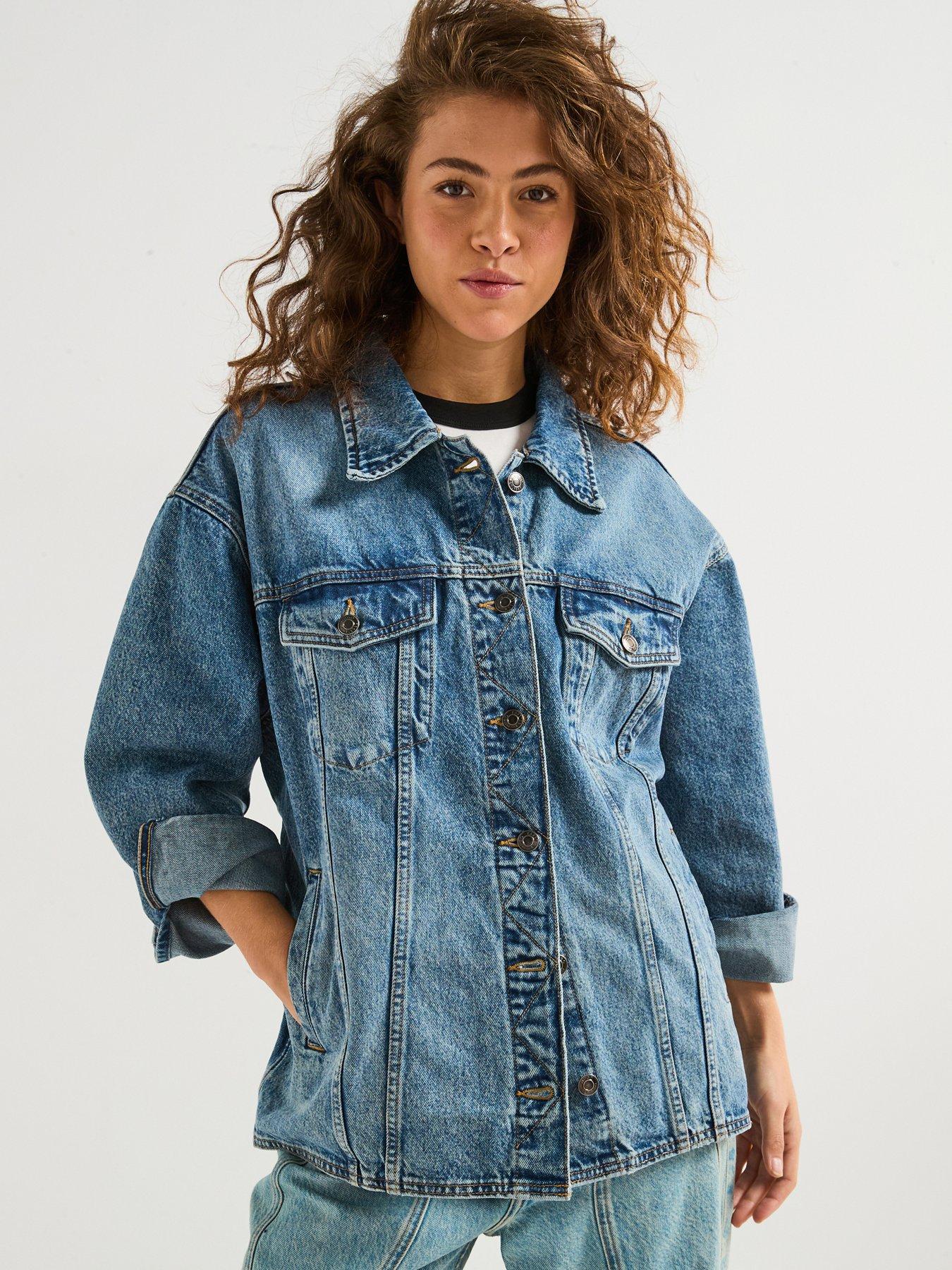 undefined Icon Tie Waist Denim Jacket - Blue