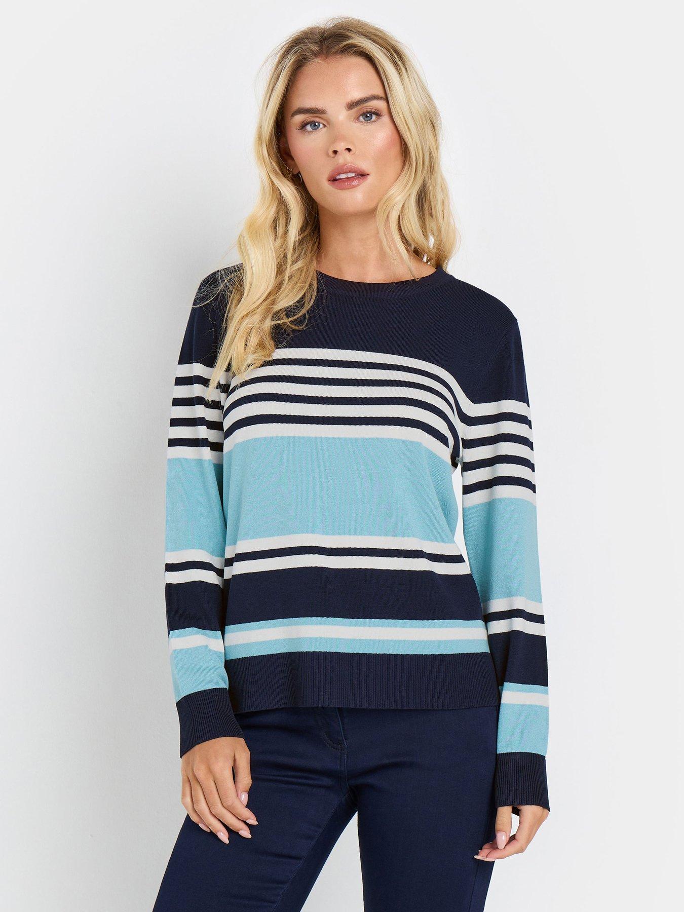 Image 1 of 4 of M&Co Petite Multi Navy Stripe Jumper