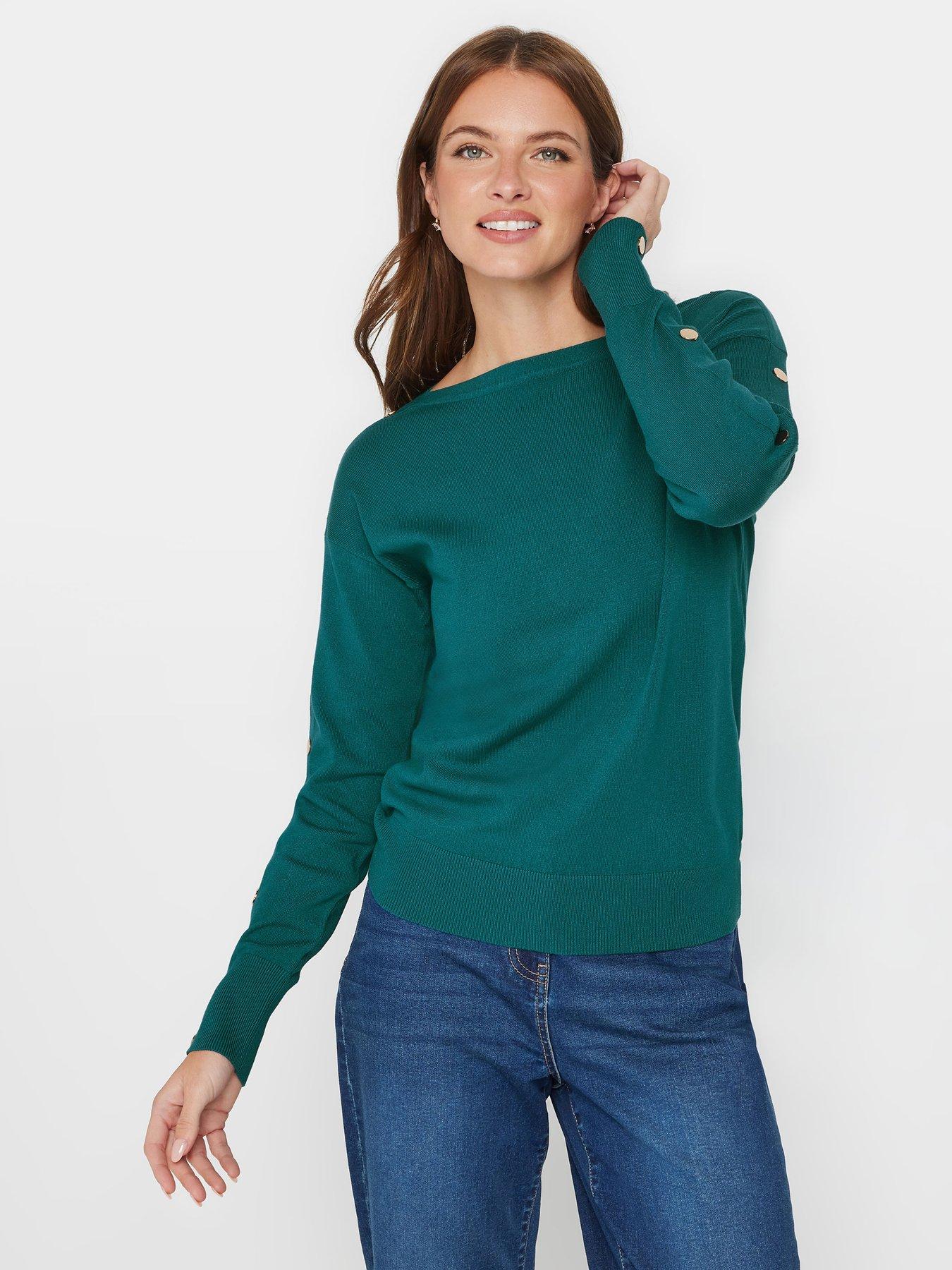  image of mco-popper-detail-batwing-jumper-teal-blue