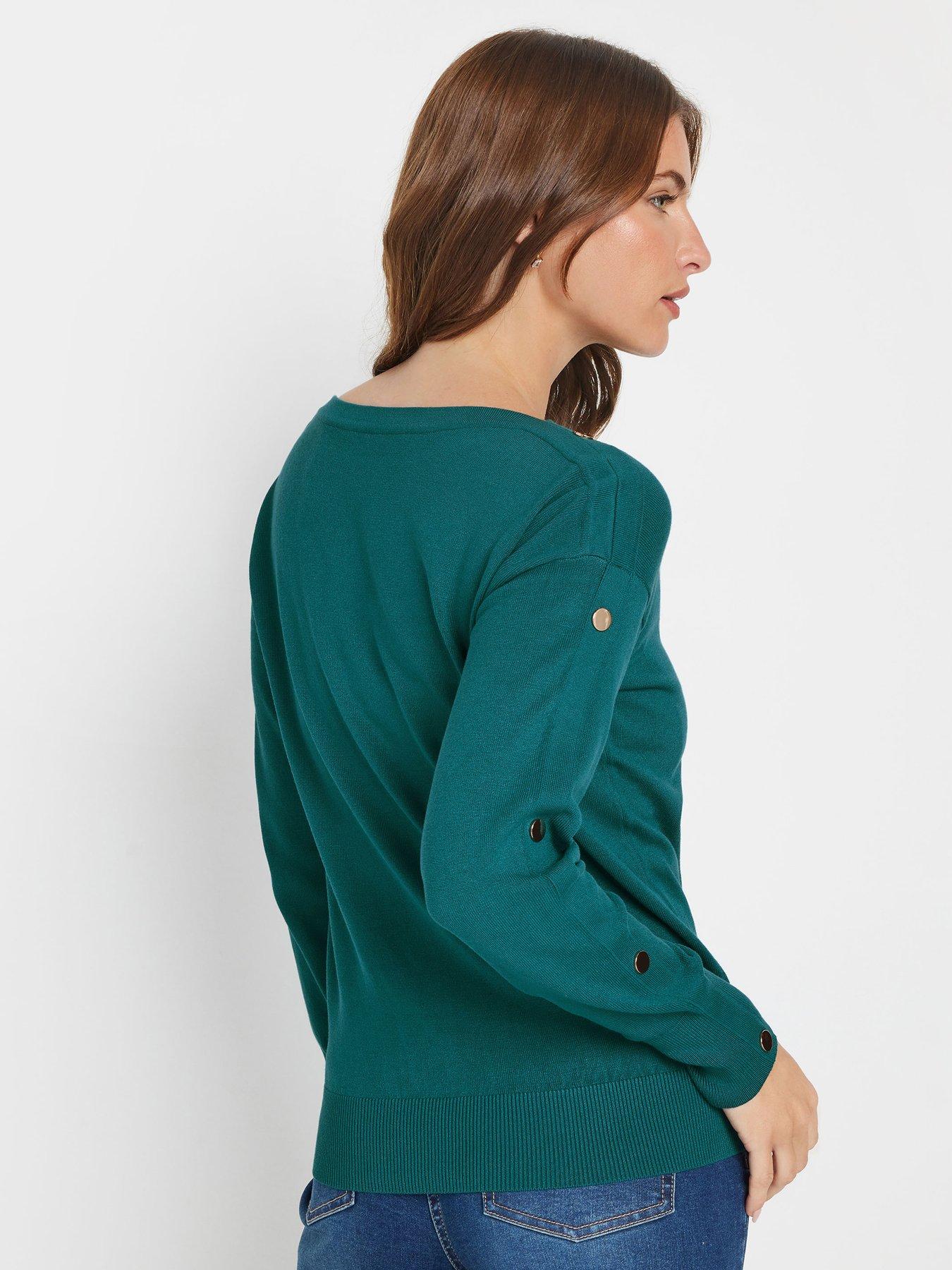  image of mco-popper-detail-batwing-jumper-teal-blue