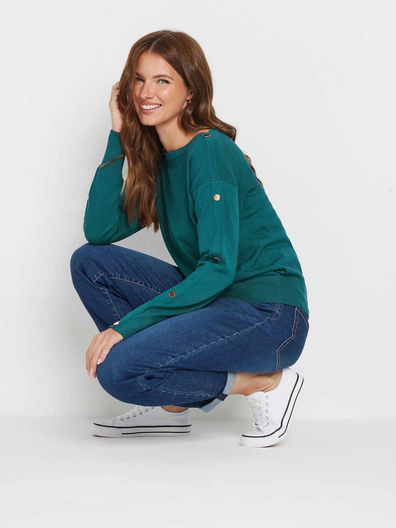  image of mco-popper-detail-batwing-jumper-teal-blue