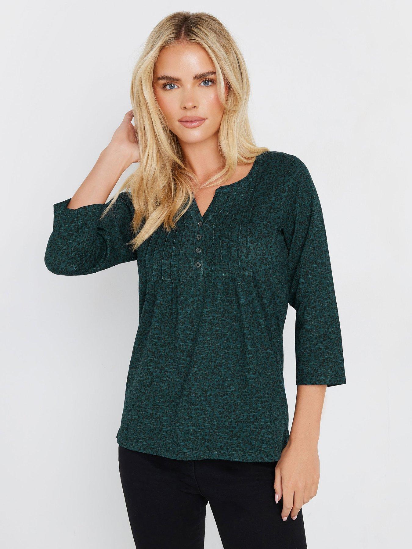undefined Petite Ditsy 3/4 Sleeve Top - Blue