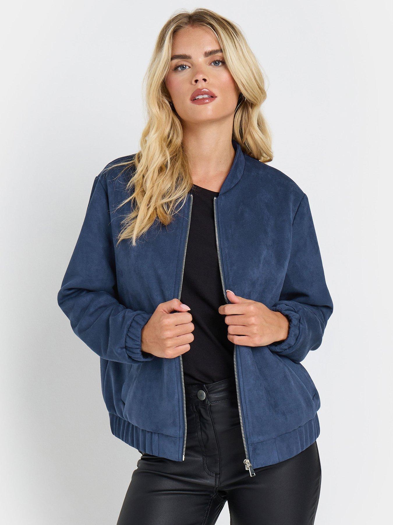 undefined Petite Suede Bomber Jacket - Blue