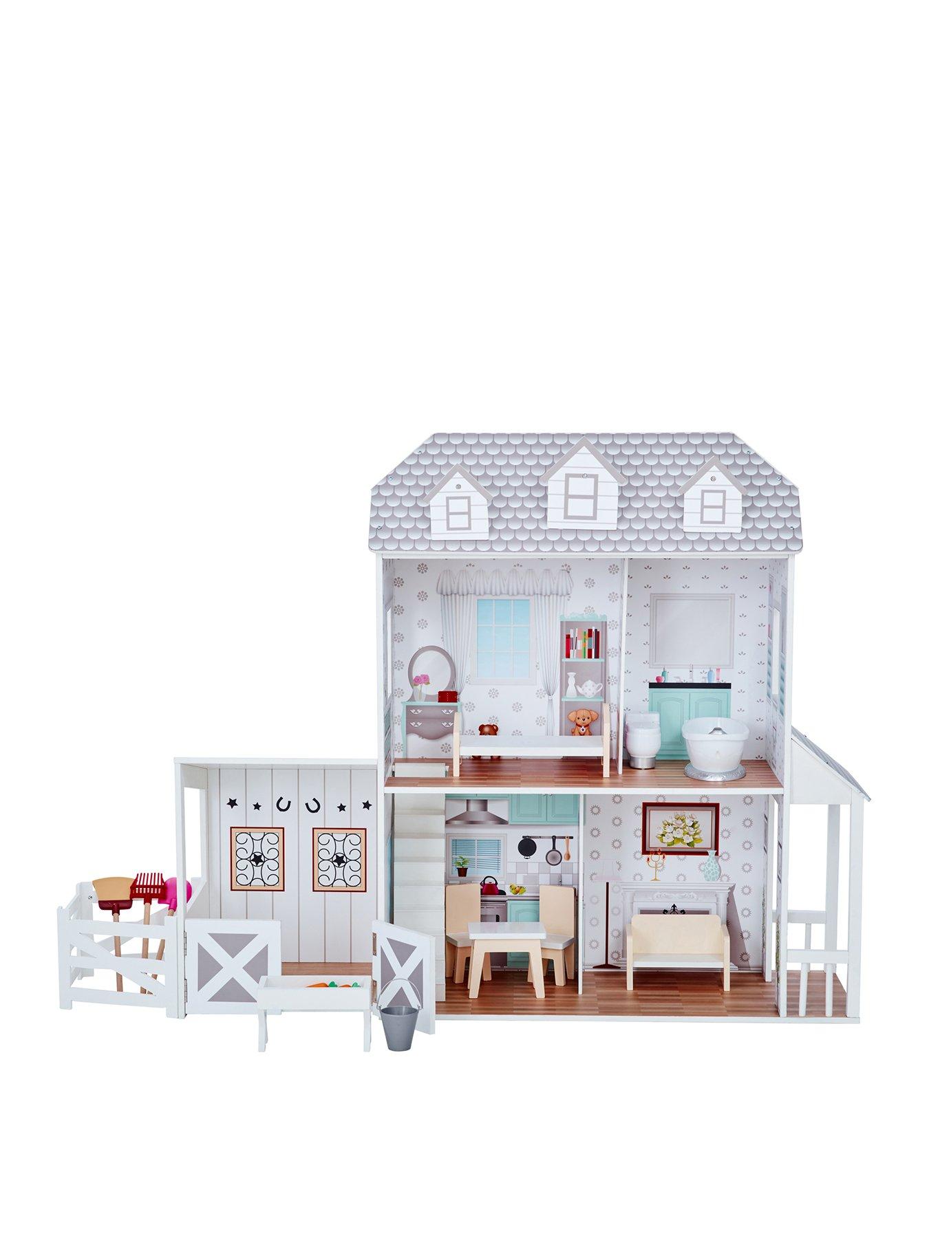  image of teamson-kids-olivias-little-worldnbspdreamland-farmhousenbspdoll-house-white-grey