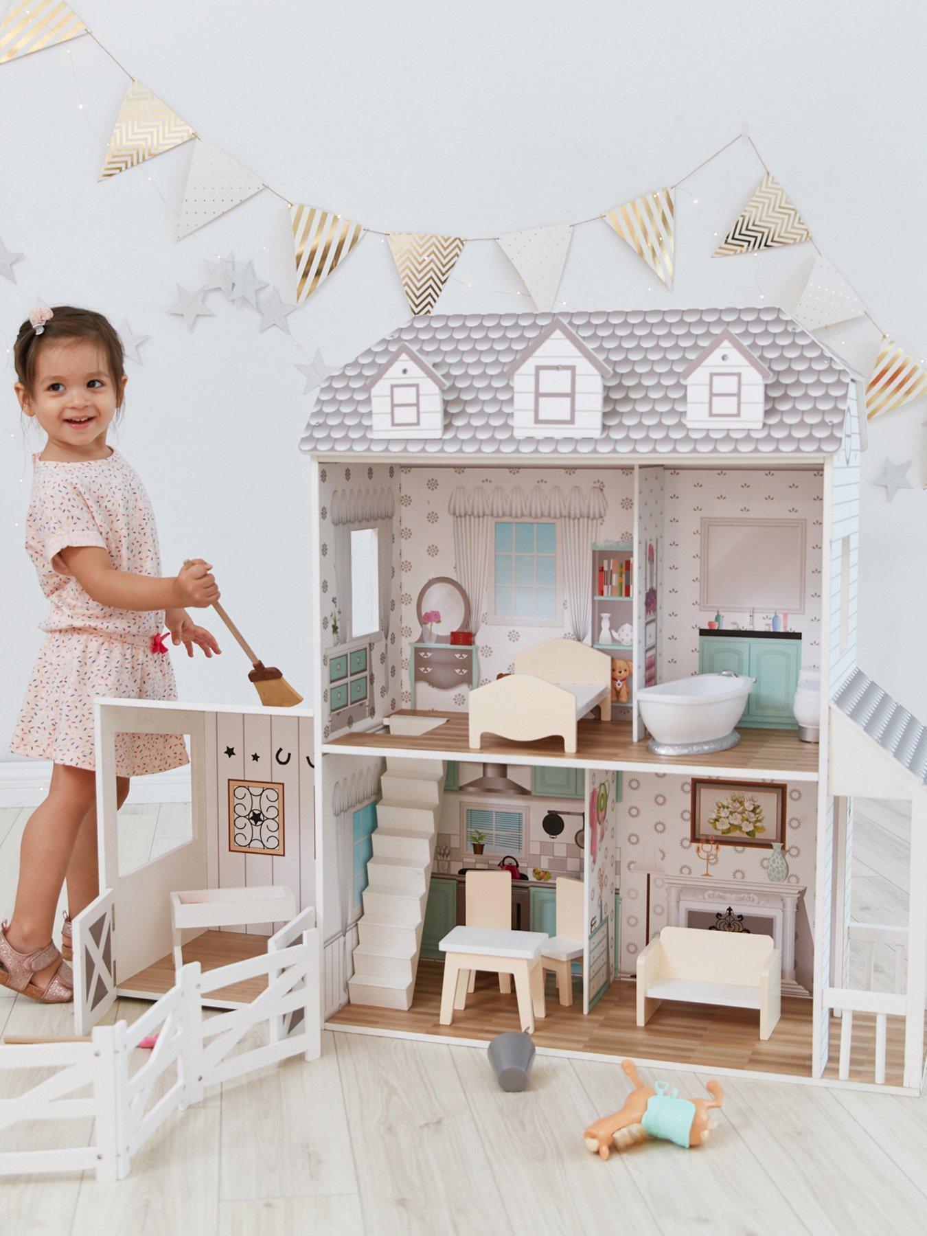  image of teamson-kids-olivias-little-worldnbspdreamland-farmhousenbspdoll-house-white-grey