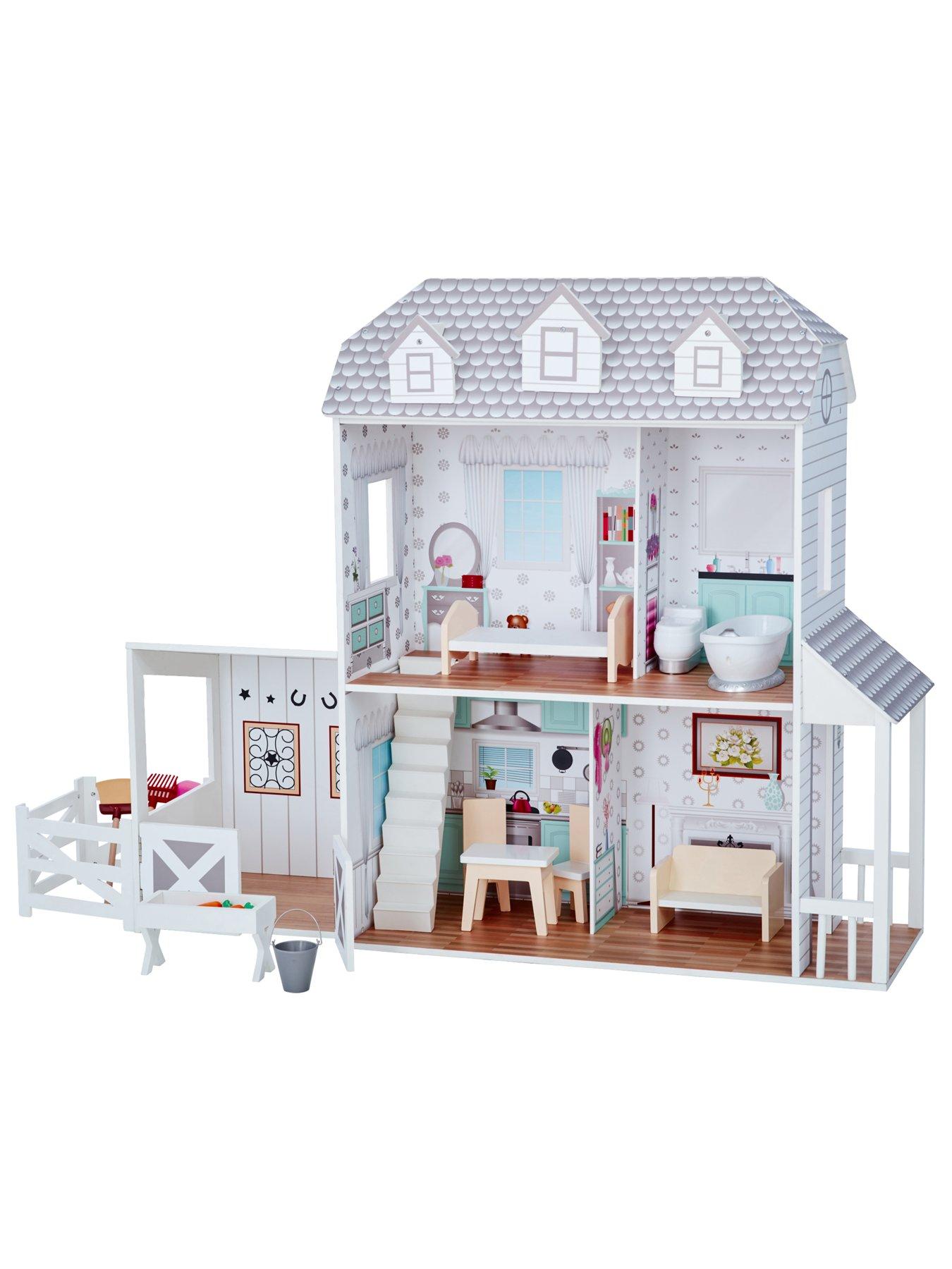  image of teamson-kids-olivias-little-worldnbspdreamland-farmhousenbspdoll-house-white-grey