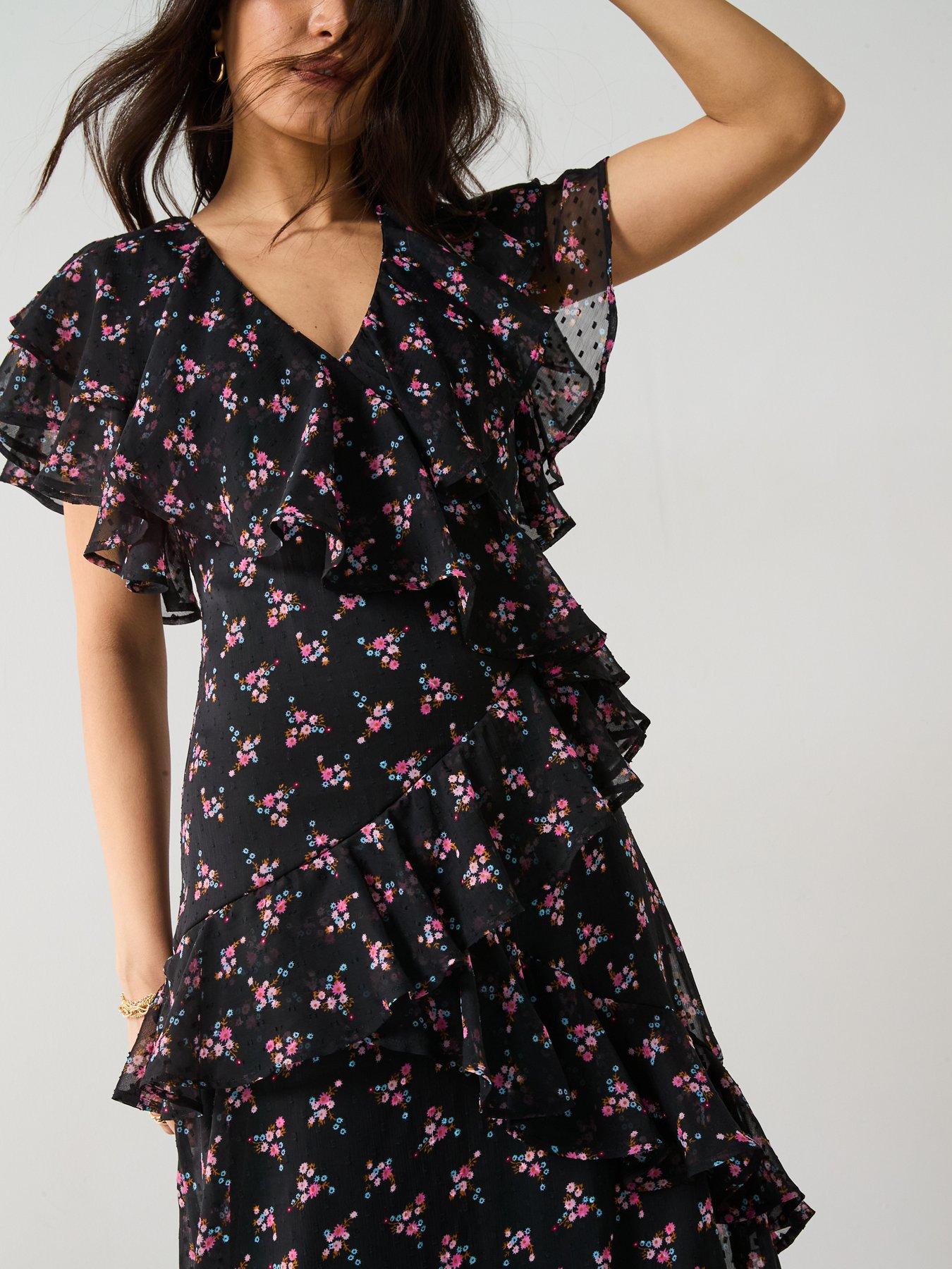  image of v-by-very-floral-printed-ruffle-midaxi-dress-black