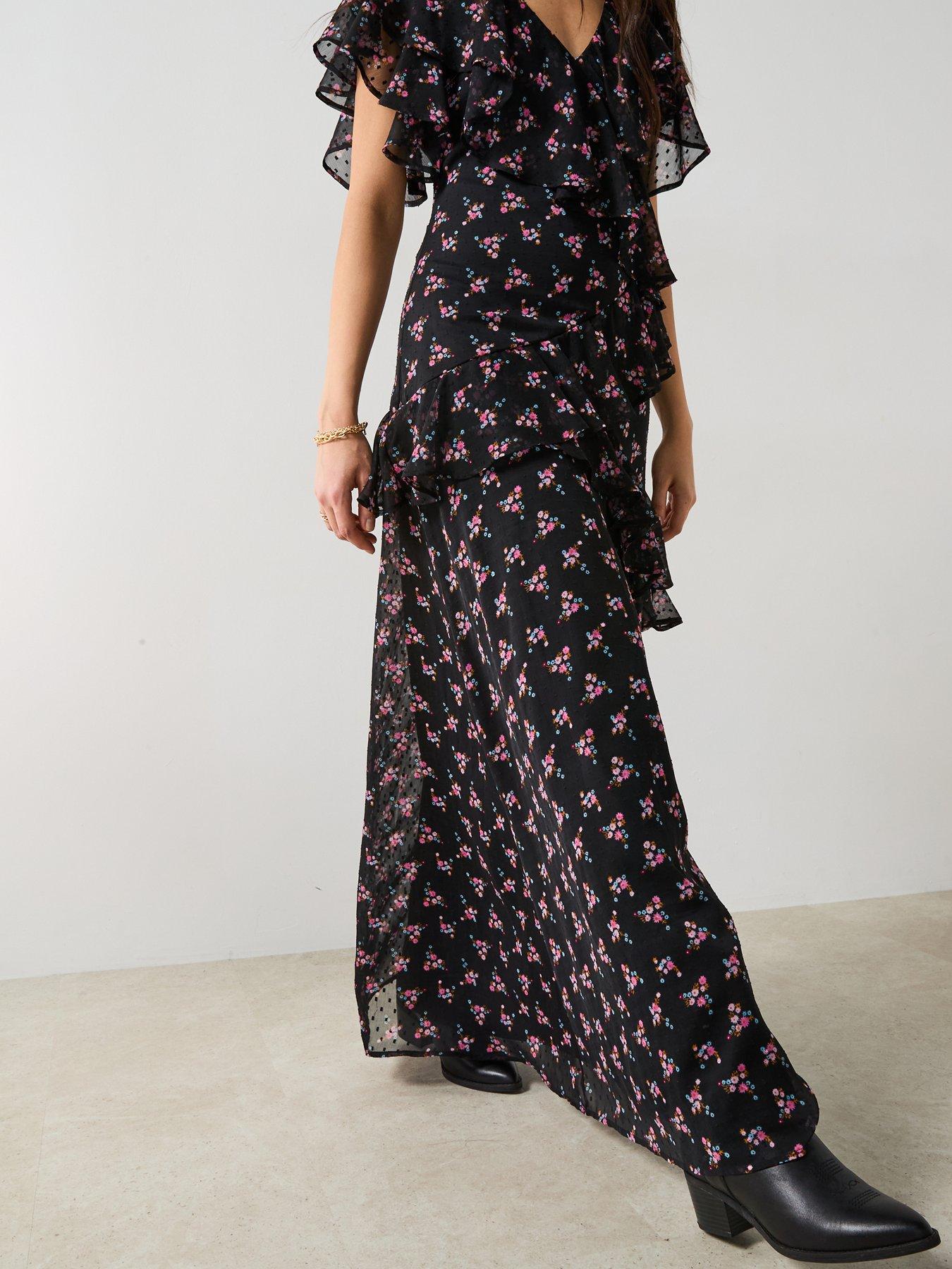  image of v-by-very-floral-printed-ruffle-midaxi-dress-black