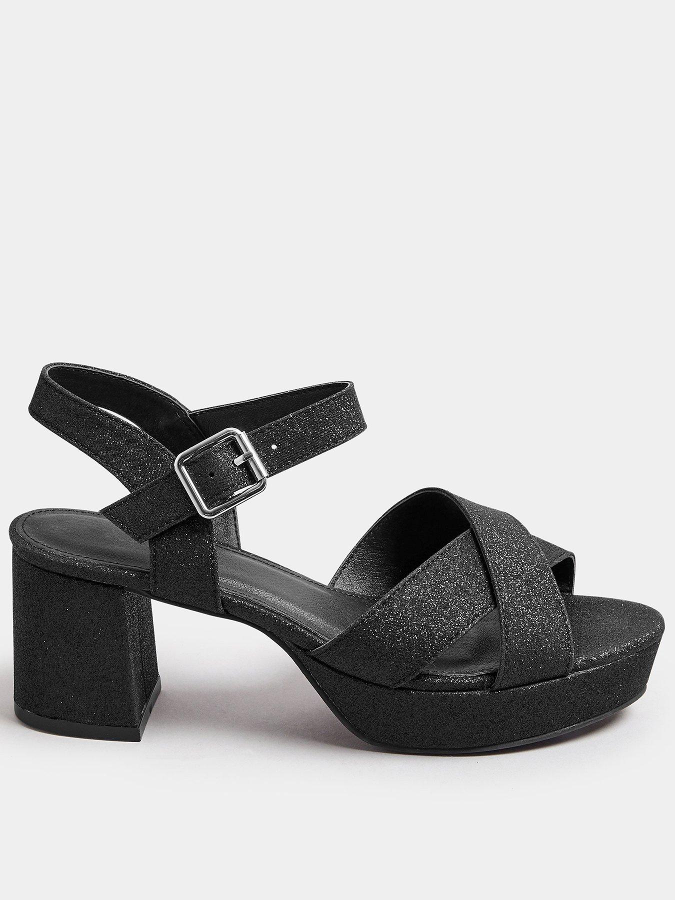  image of yours-extra-wide-fit-glitter-cross-over-strap-heels-black