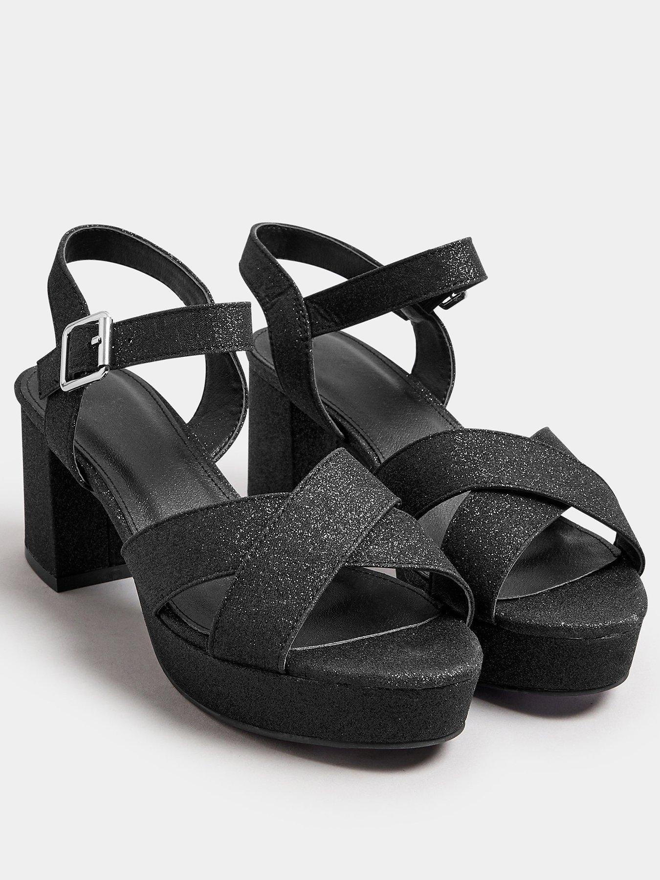  image of yours-extra-wide-fit-glitter-cross-over-strap-heels-black