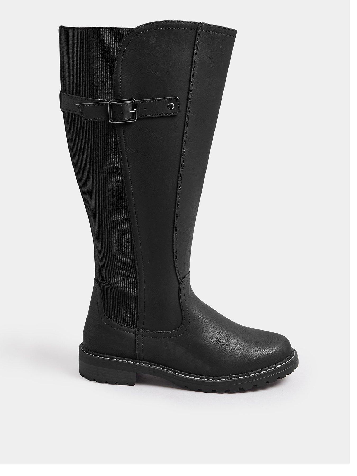 undefined Faux Leather Stretch Knee High Boots In Extra Wide EEE Fit - Black