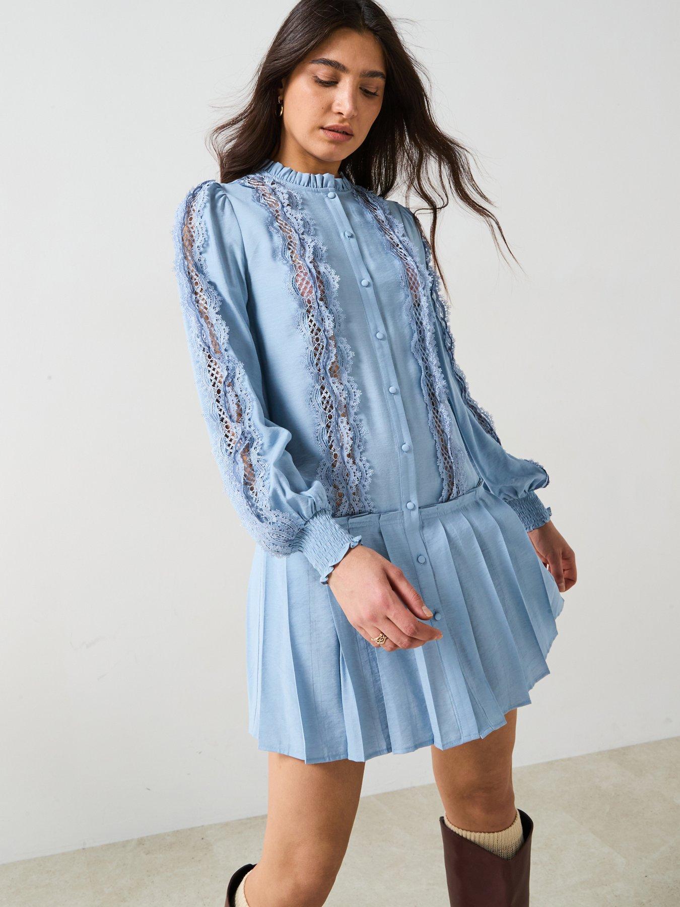 v-by-very-lace-trim-button-down-mini-dress-blue