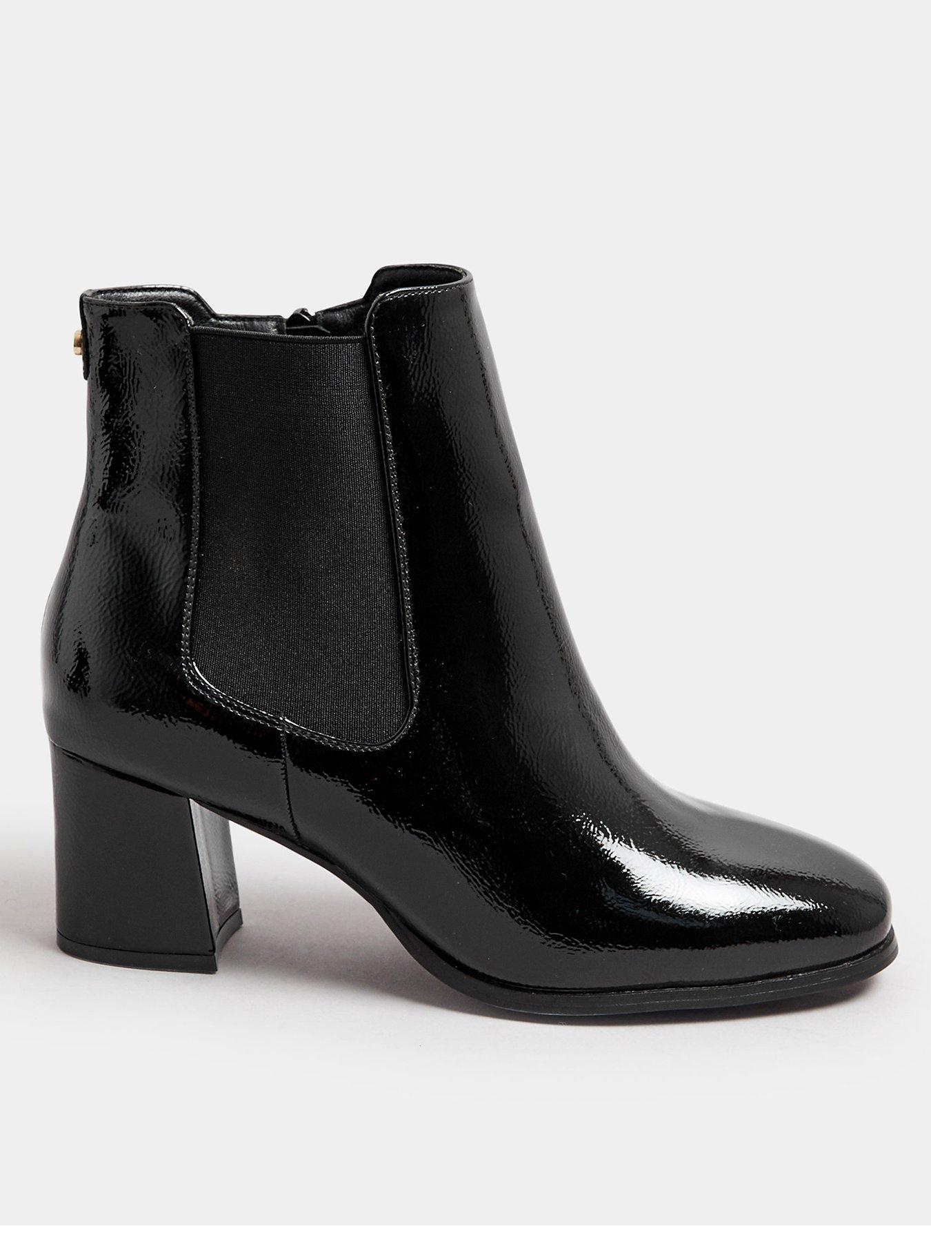 Yours Extra Wide Fit Patent Block Chelsea Boot - Black