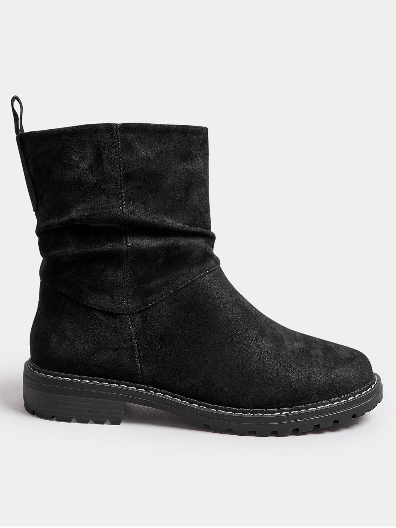 undefined Faux Suede Slouch Boots In Extra Wide EEE Fit - Black