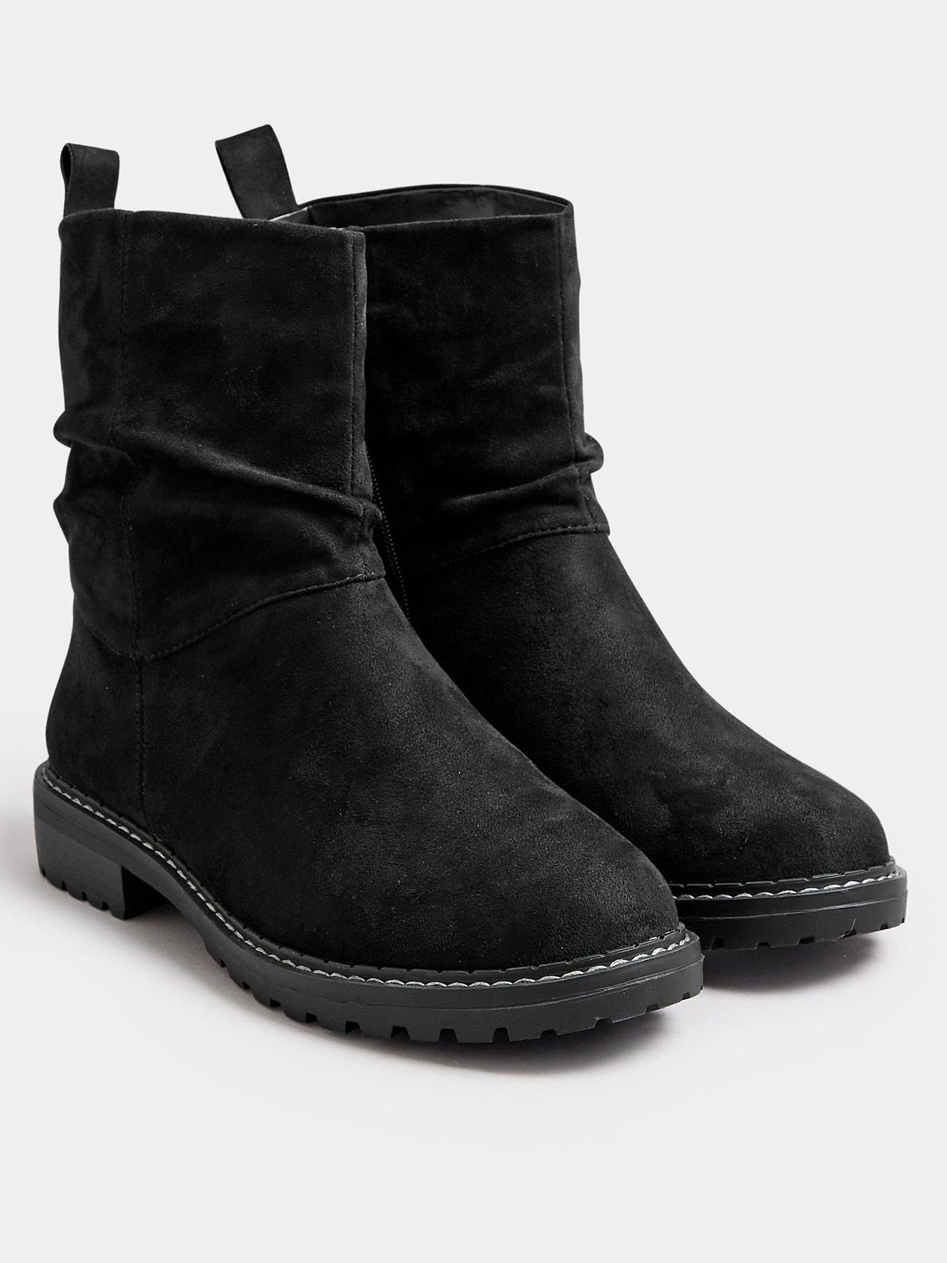 Image 2 of 4 of Yours Faux Suede Slouch Boots In Extra Wide EEE Fit - Black