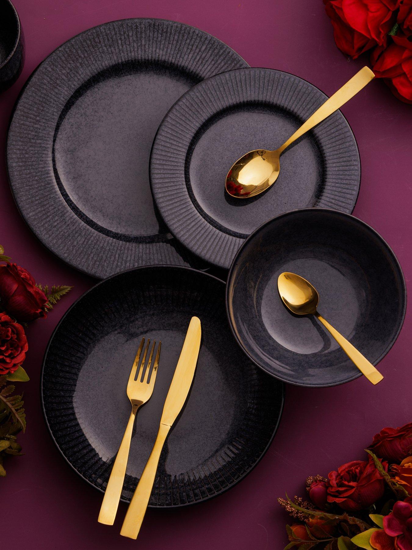 Mason Cash Reactive Linear 12-Piece Dinner Set in Black
