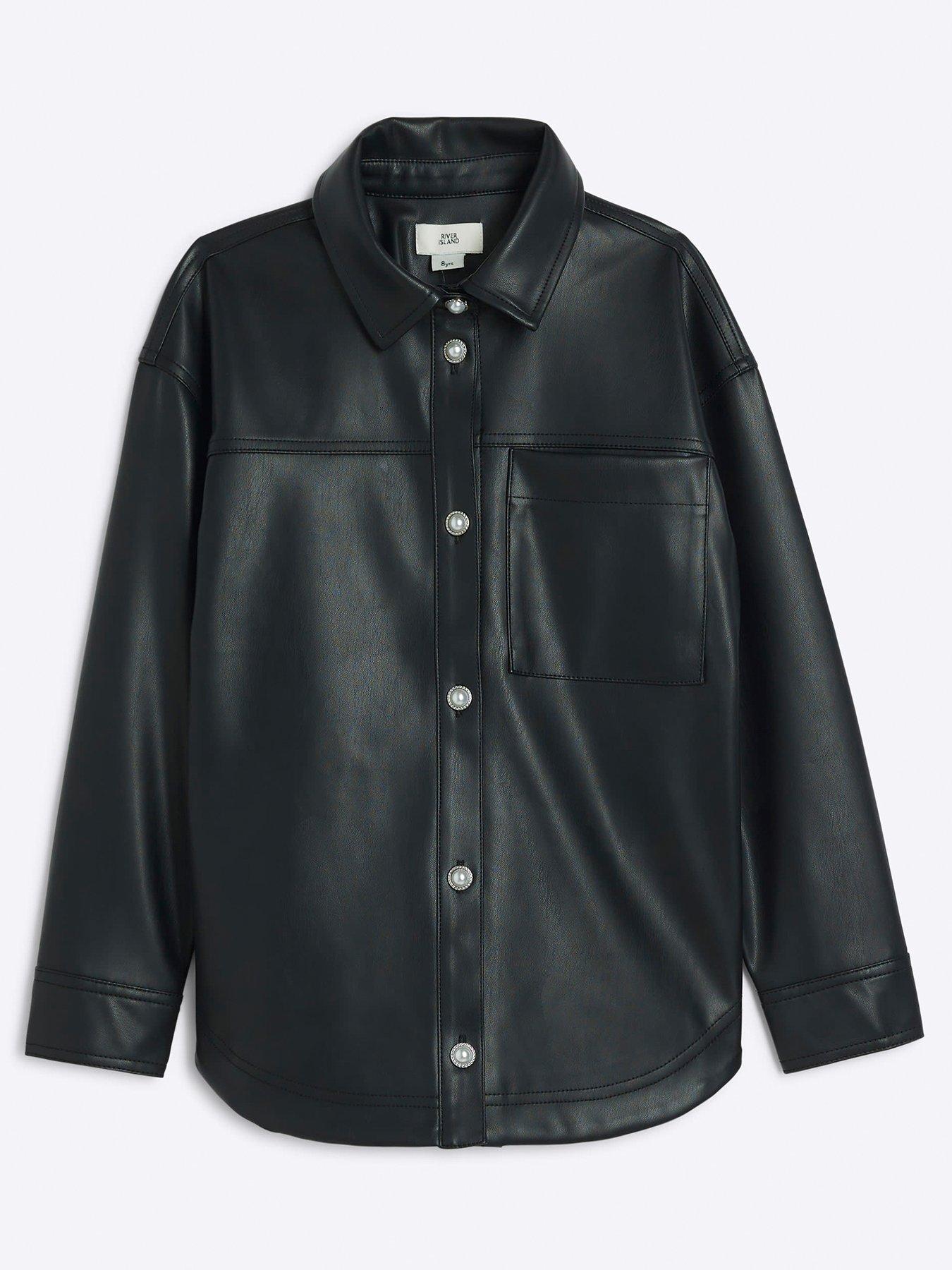 undefined Faux Leather Overshirt - Black