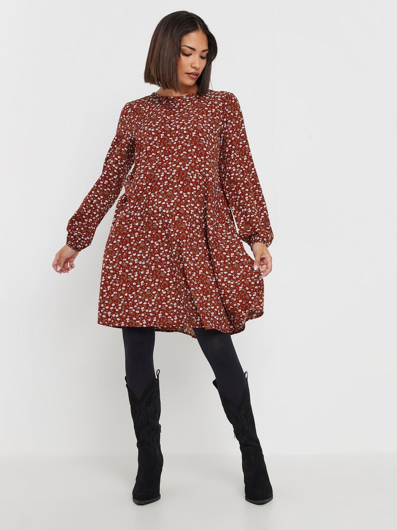 pixiegirl-petite-ditsy-long-sleeve-mini-dress-red