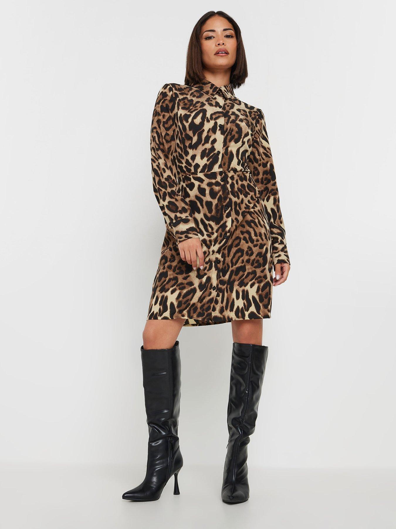 undefined Petite Animal Shirt Dress - Brown