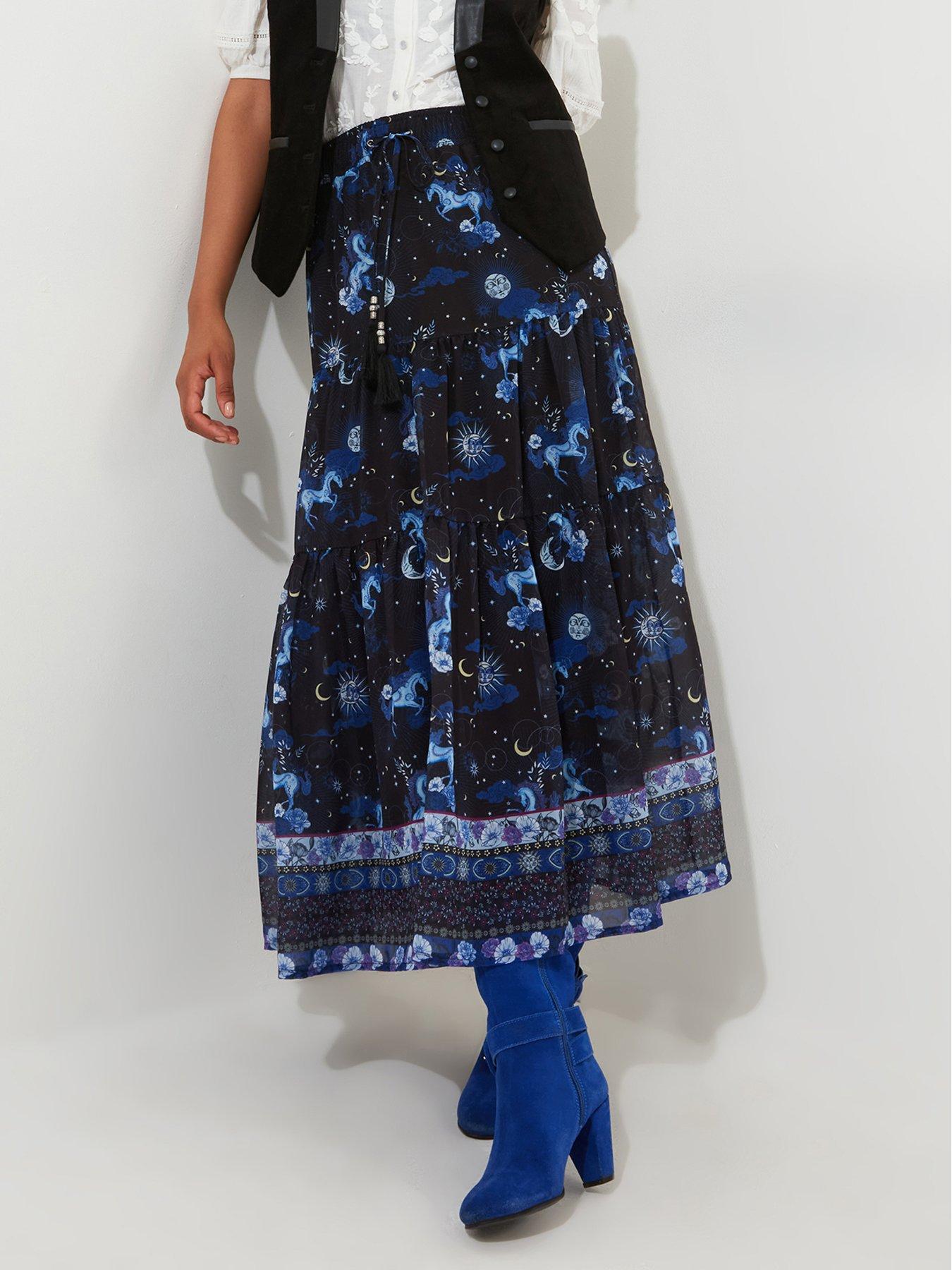 undefined Black Printed Maxi Skirt