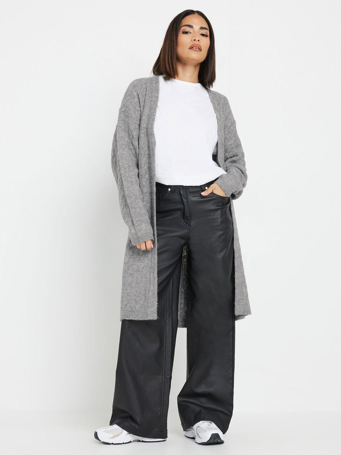  image of pixiegirl-petite-cable-belted-maxi-cardigan-grey