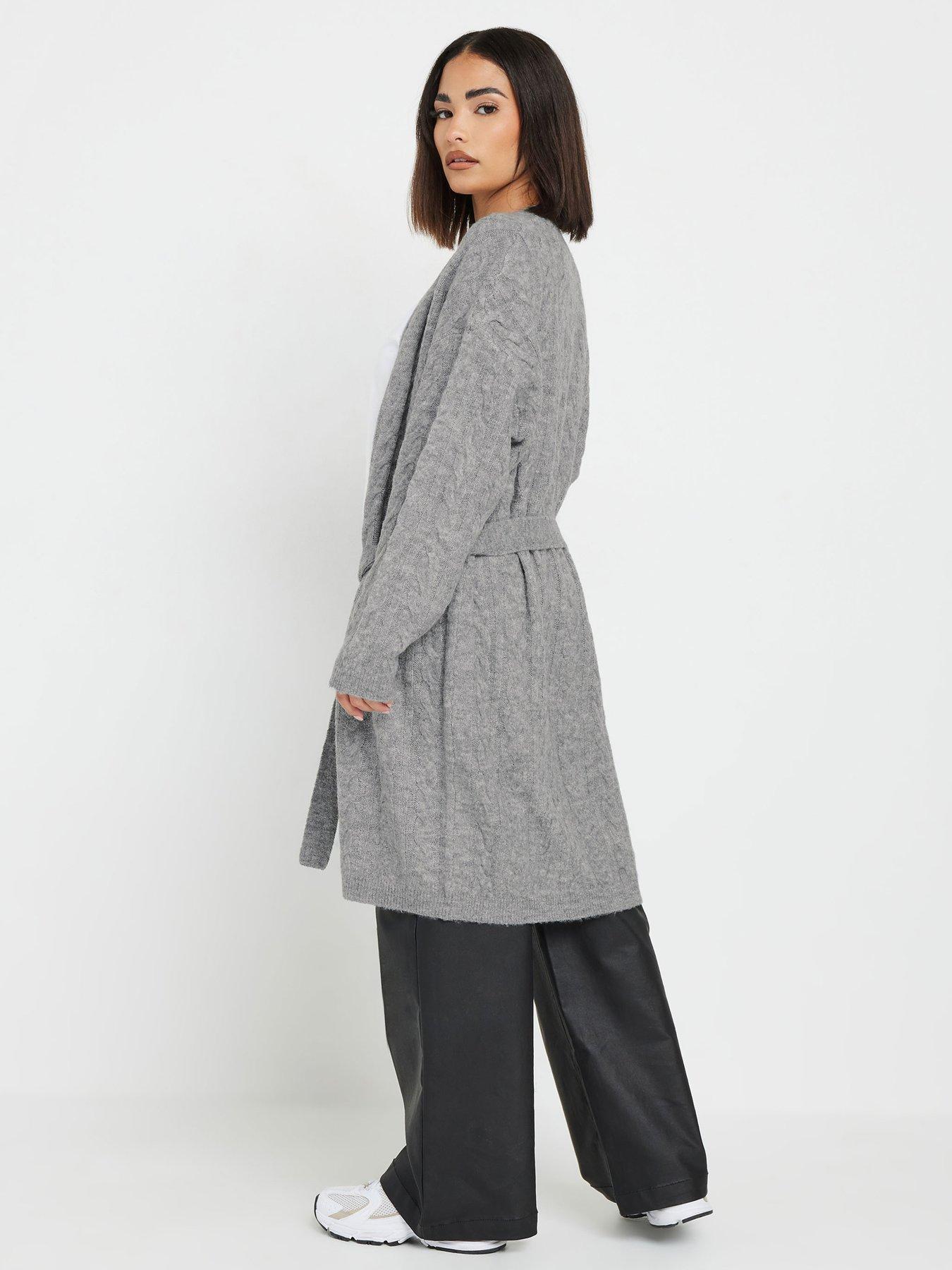 image of pixiegirl-petite-cable-belted-maxi-cardigan-grey
