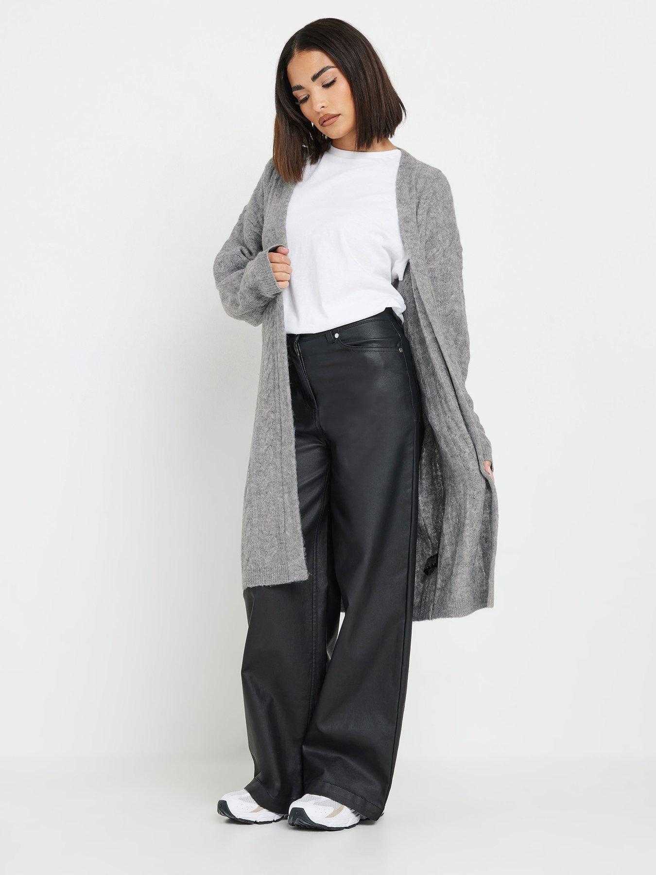  image of pixiegirl-petite-cable-belted-maxi-cardigan-grey