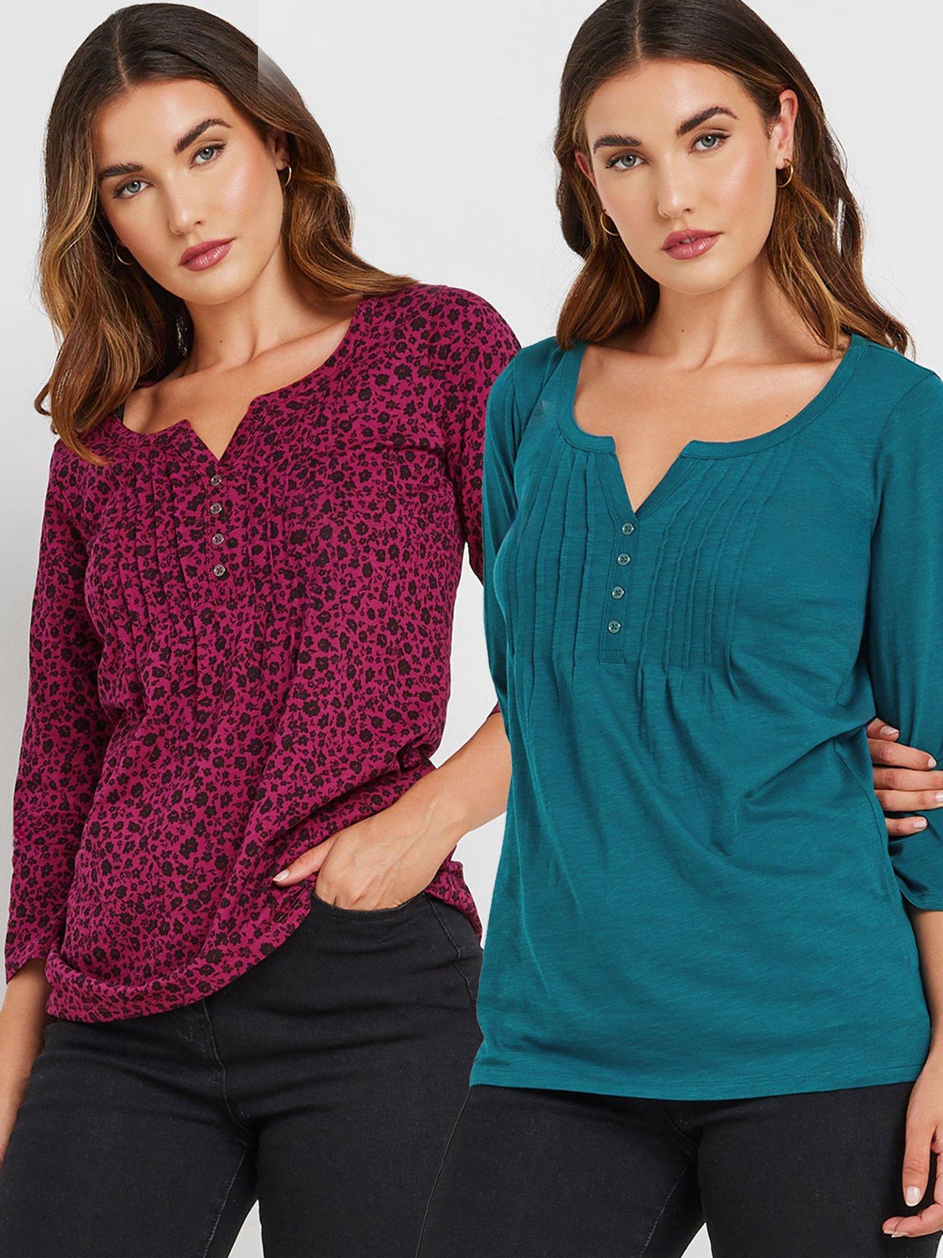  image of long-tall-sally-2-pack-34-sleeve-pintuck-top-multi