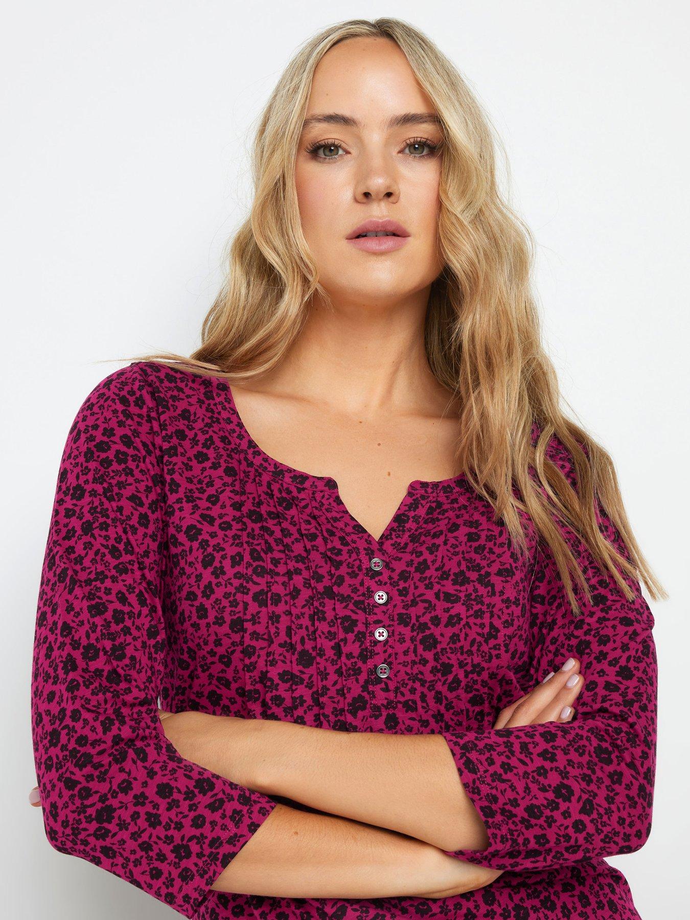  image of long-tall-sally-34-sleeve-pintuck-top-red